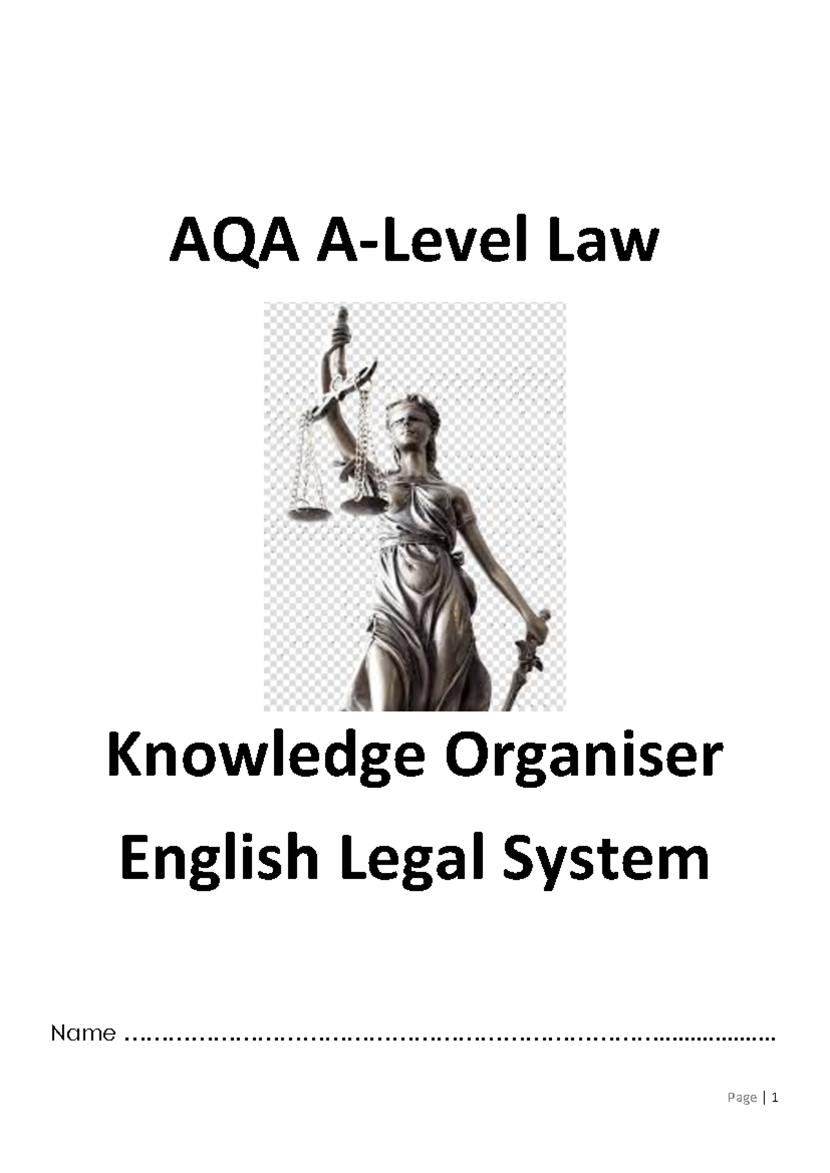 English Legal System AQA A Level Law Knowledge Organiser AQA ALevel