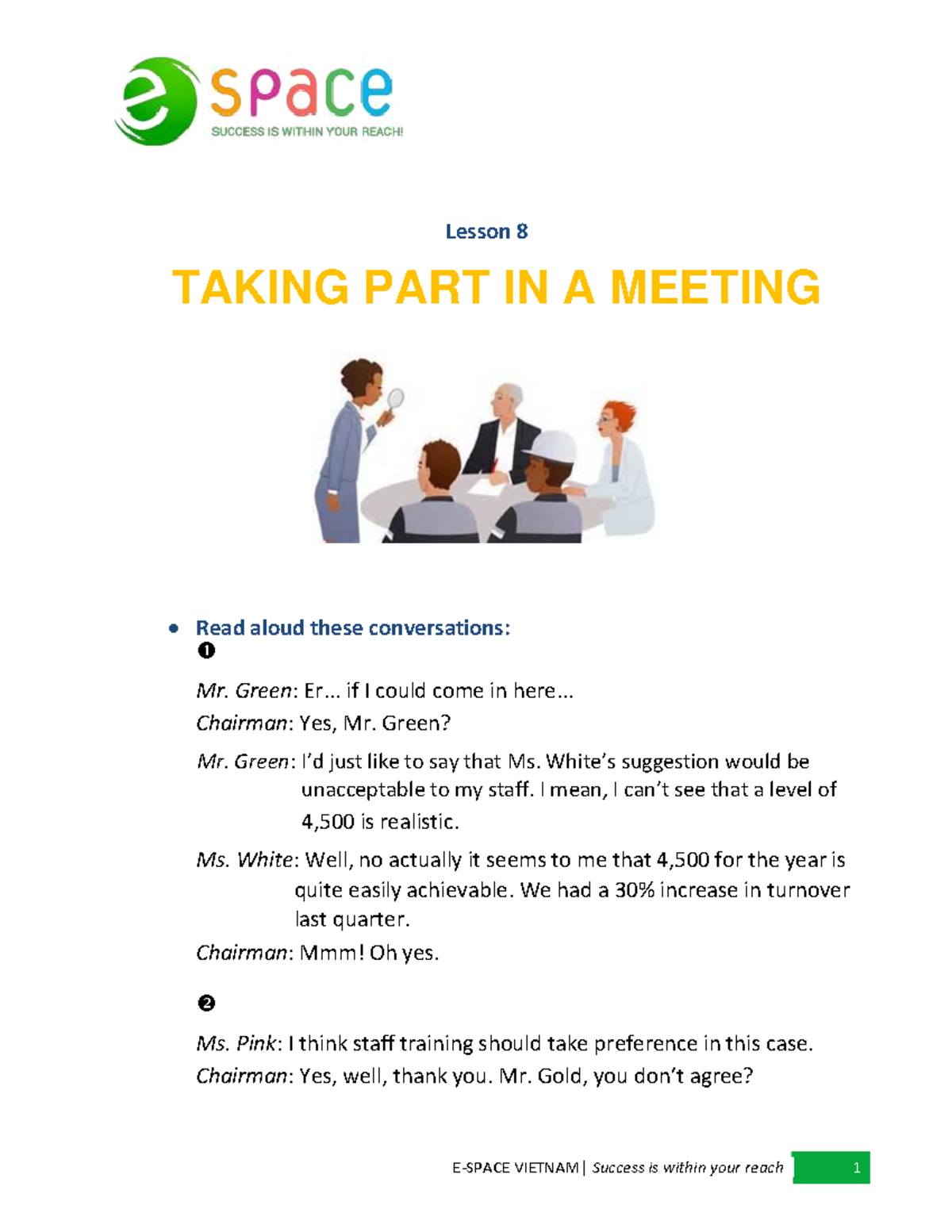 Lesson 8 - Practice materials for communication - Lesson 8 TAKING PART ...