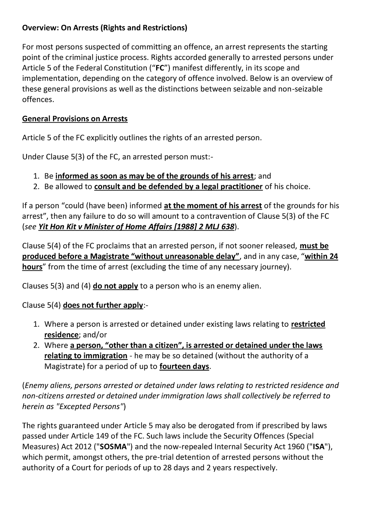 Rights Of Arrested Persons Overview On Arrests Rights And Restrictions For Most Persons 