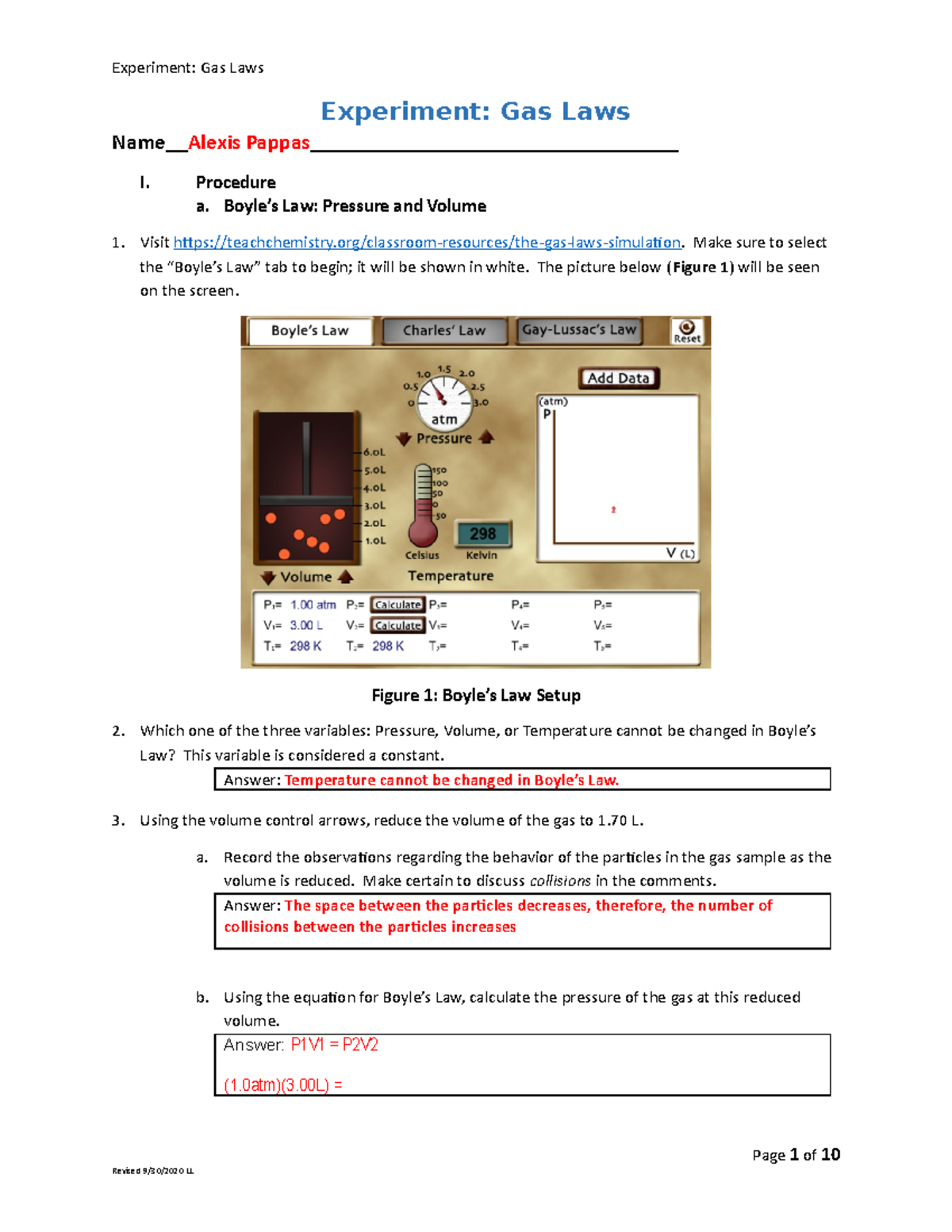 C22 Data Sheet Gas Laws Suzanne Belding Experiment Gas Laws Name