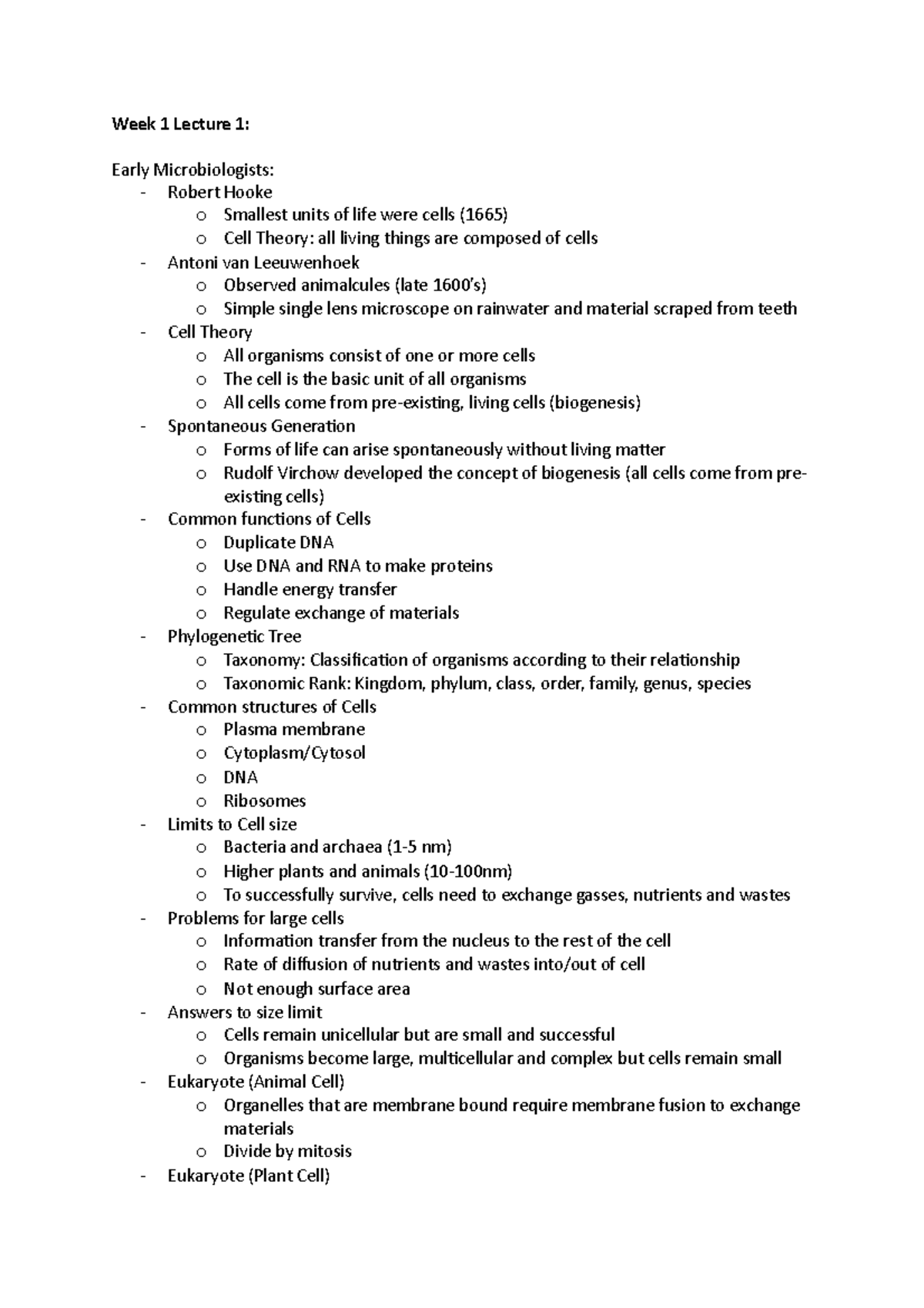 Week 1 Lecture Notes - Week 1 Lecture 1: Early Microbiologists ...