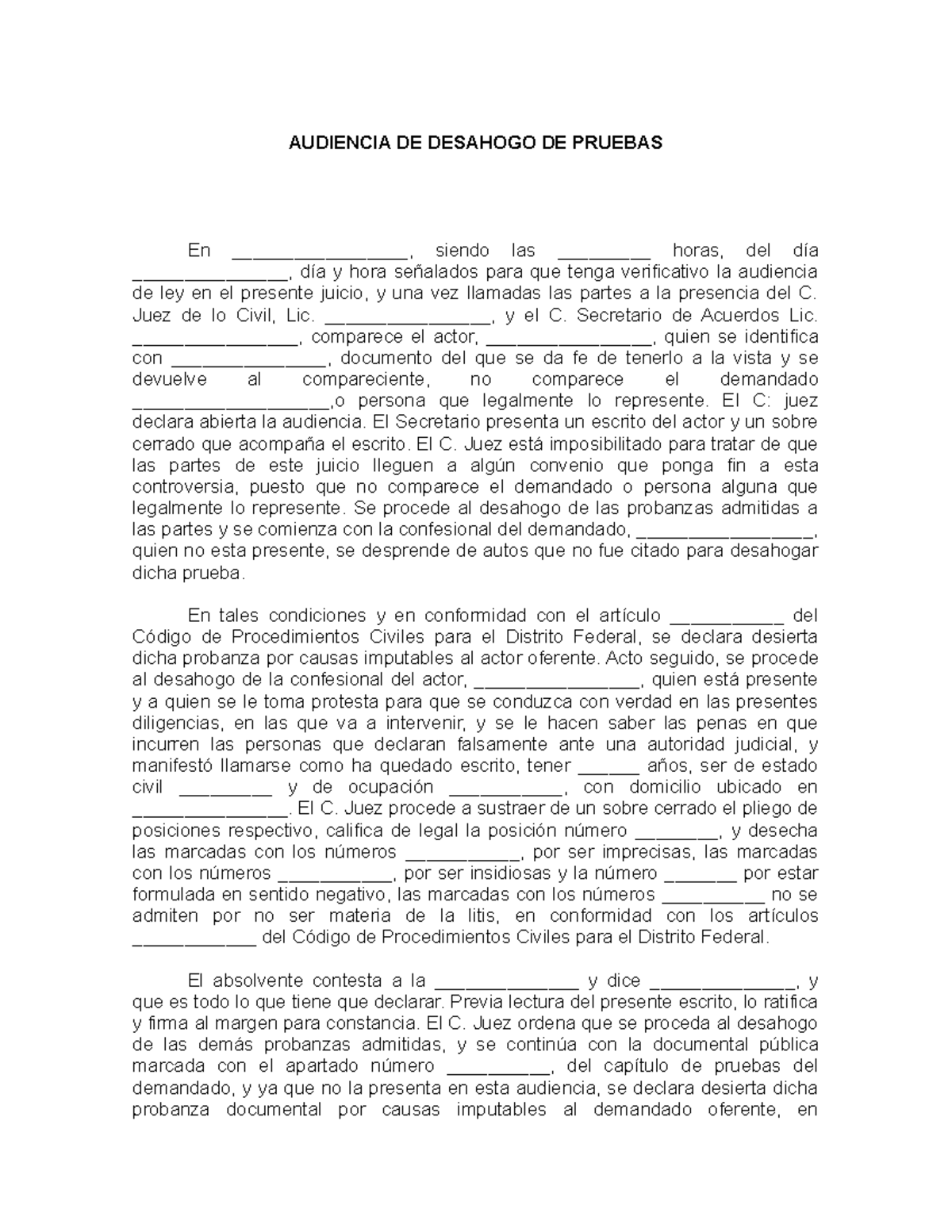 Audiencia DE Desahogo DE Pruebas - AUDIENCIA DE DESAHOGO DE PRUEBAS En ,  siendo las - Studocu