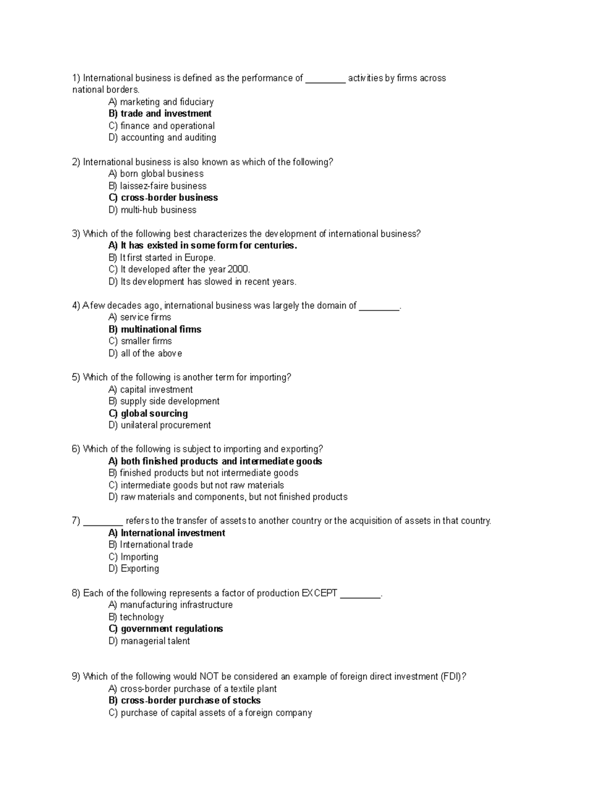 Sample/practice exam, questions and answers - 1) International business ...