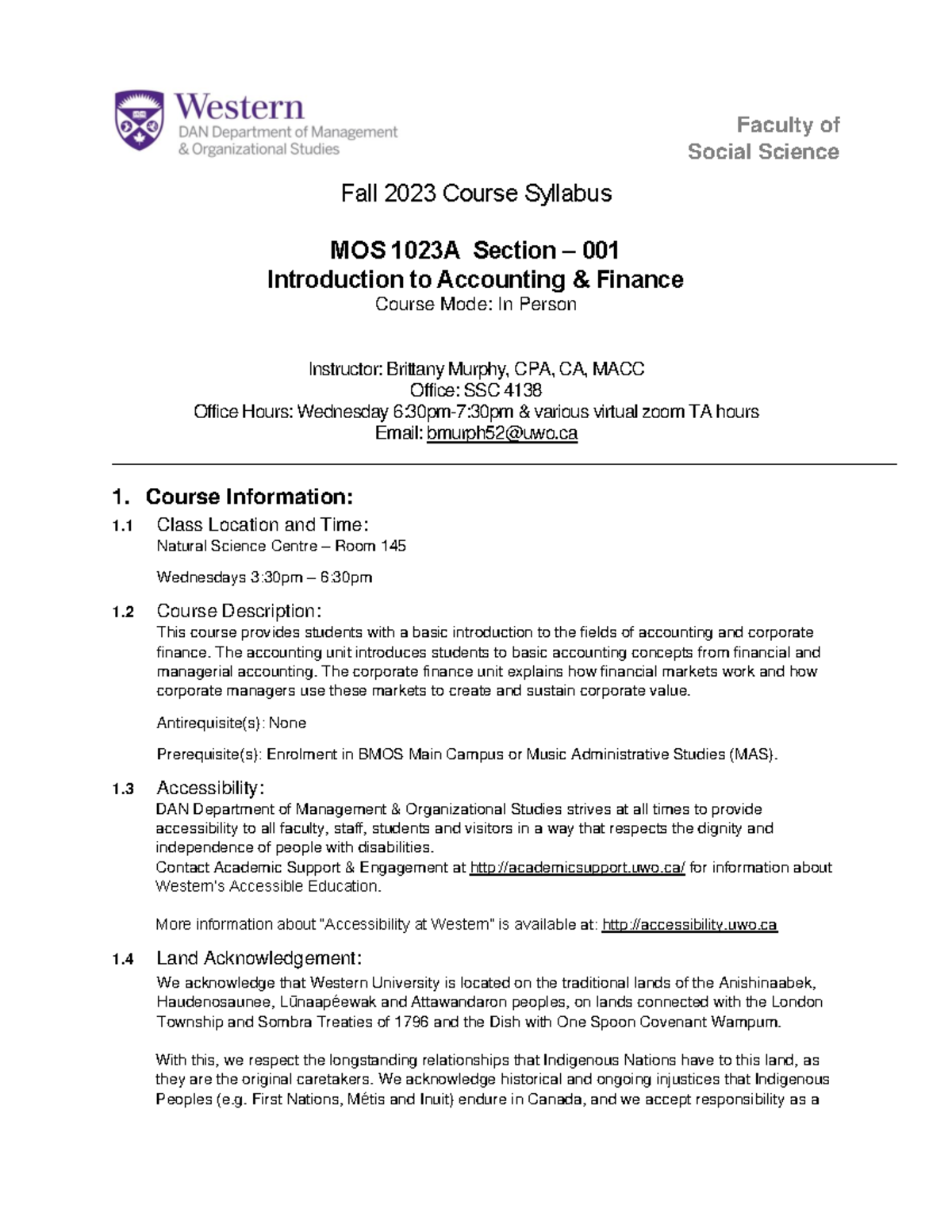 1b- Syllabus MOS 1023A Fall 2023 PDF - Faculty of Social Science Fall ...