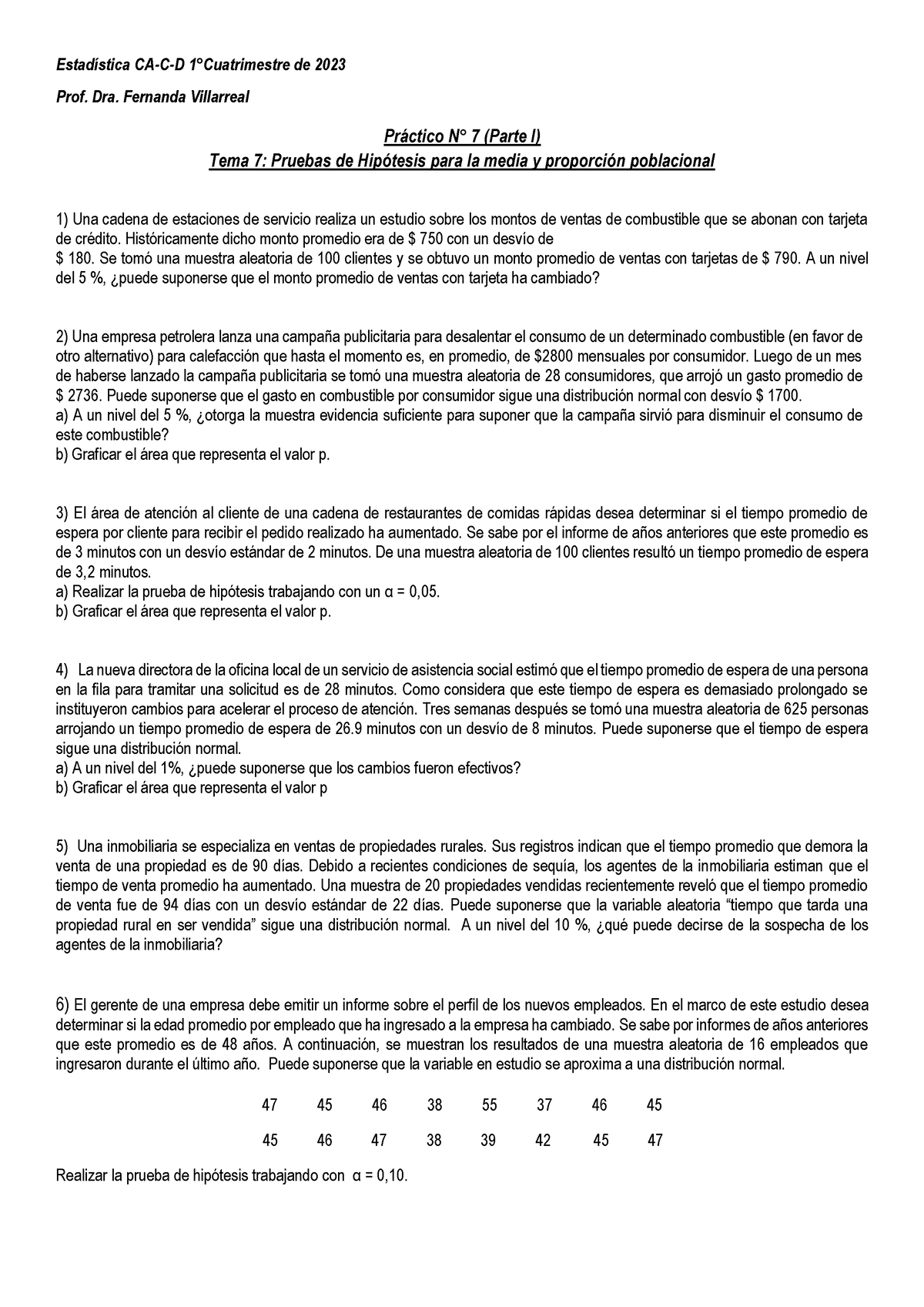 TP7 Parte I - Trabajo Practico 7 - Estadística CA-C-D 1°Cuatrimestre De ...