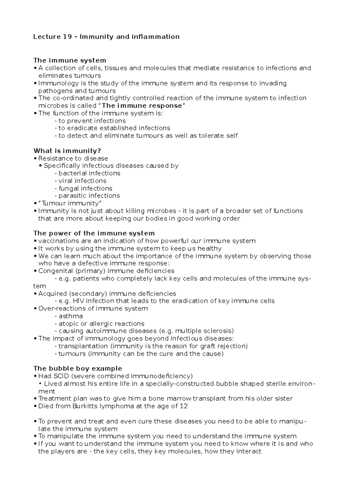 L19 + 20 - immunity - Lecture notes 19-20 - Lecture 19 - Immunity and ...