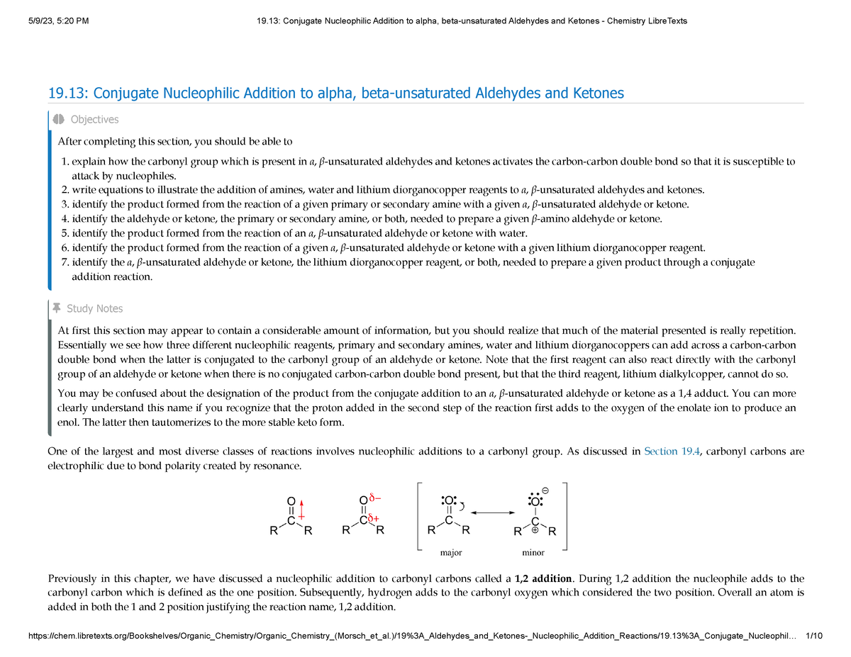 19.13 Conjugate Nucleophilic Addition to alpha, beta-unsaturated ...