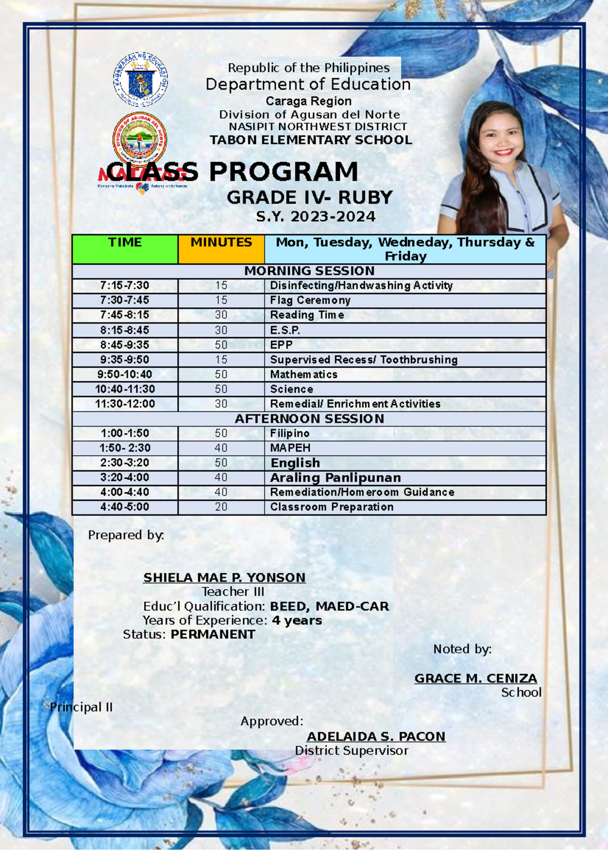CLASS PROGRAM FOR SY 2023-2024 - Republic of the Philippines Department ...