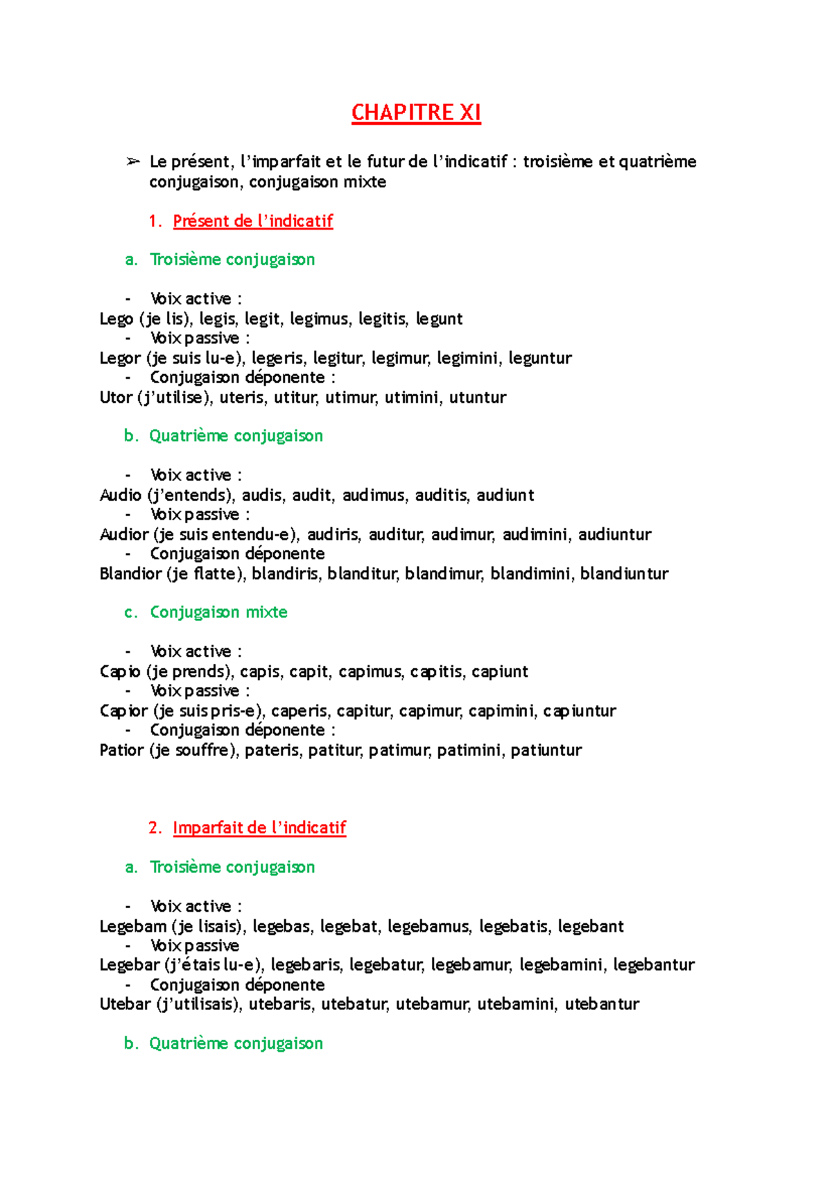 Present De L Indicatif Latin Latin les 3e et 4e conjugaisons - CHAPITRE XI ➢ Le présent, l'imparfait et  le futur de l'indicatif : - Studocu