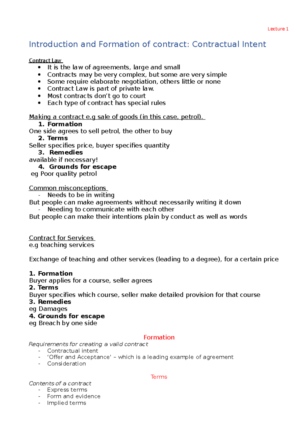 Contract Law - Most contracts don’t go to court Each type of contract ...