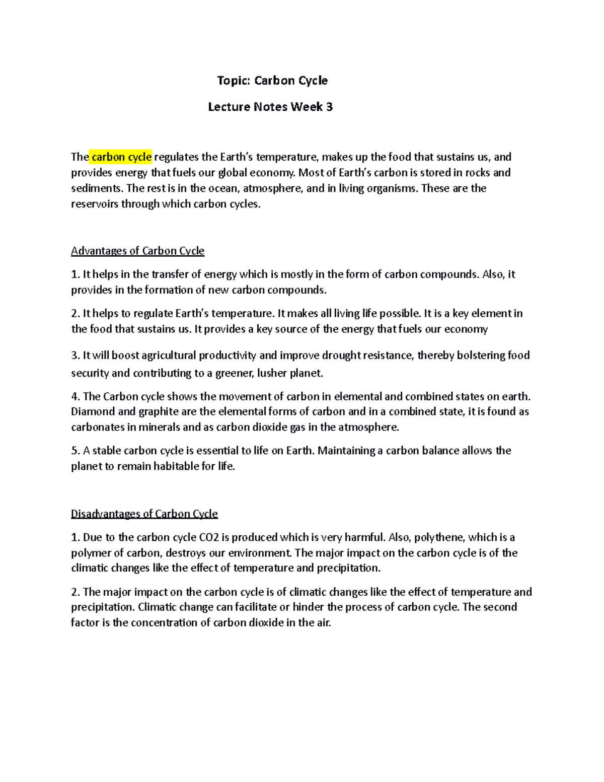 About carbon cycle - Topic: Carbon Cycle Lecture Notes Week 3 The ...