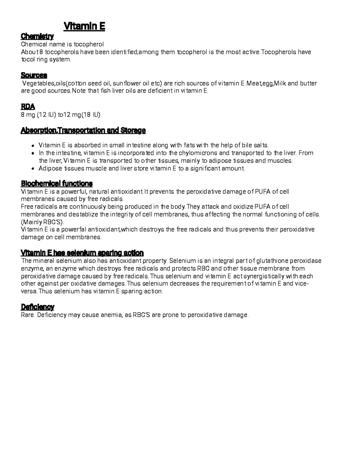 Vitamin E Useful nutrition notes in first year bsc nursing Vitamin
