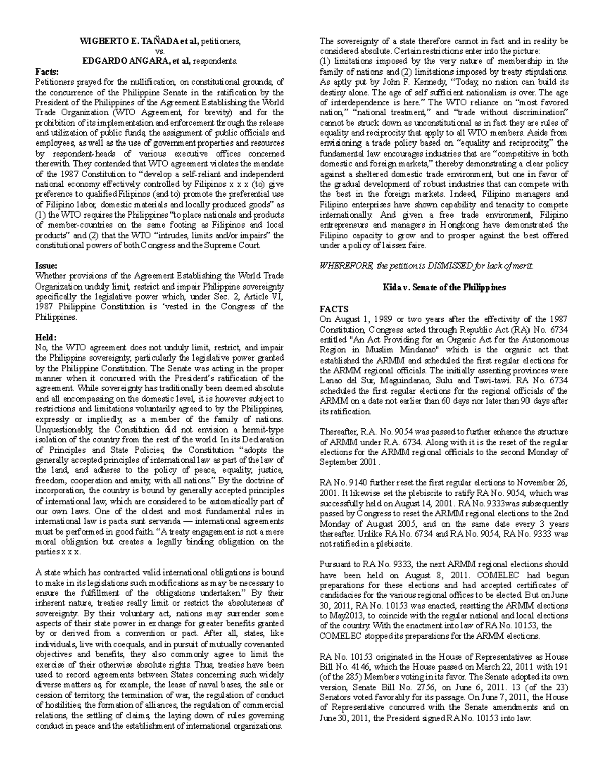 Case Digest Compilation Consti 2 - WIGBERTO E. TAÑADA Et Al ...