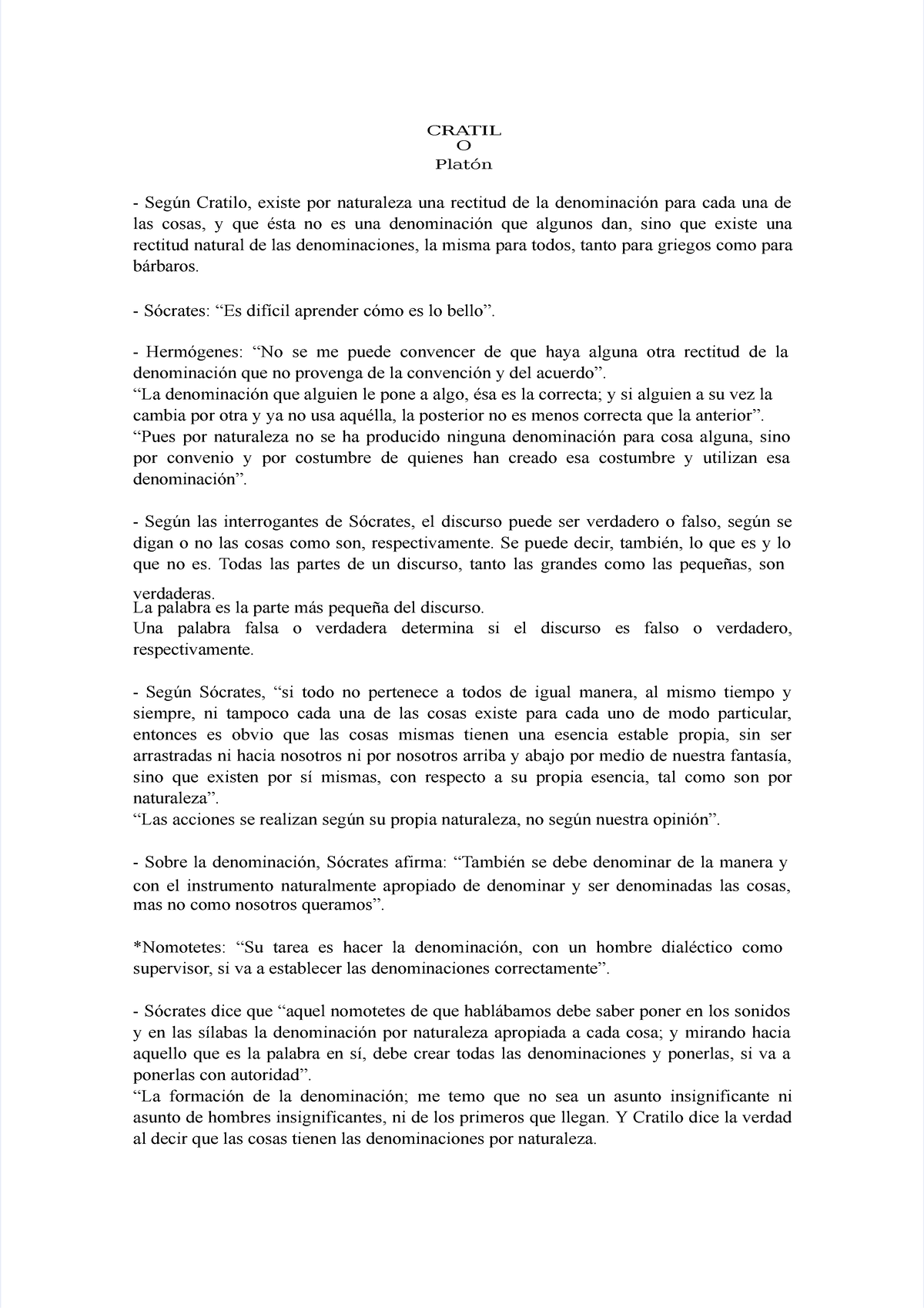 Dialogos de Platon Cratilo - CRATIL O Platón Según Cratilo, existe por ...