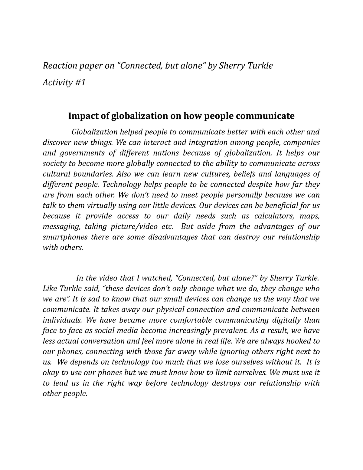 essay about the impact of globalization on communication