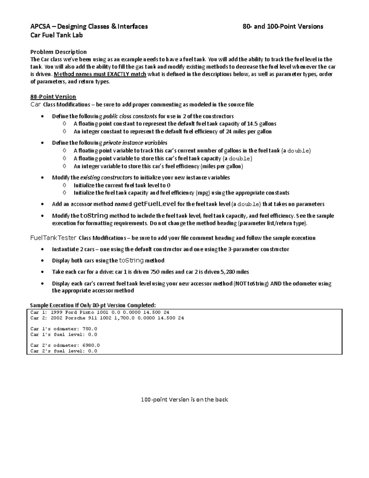 Classes Interfaces Lab 1 2023 - APCSA – Designing Classes & Interfaces ...