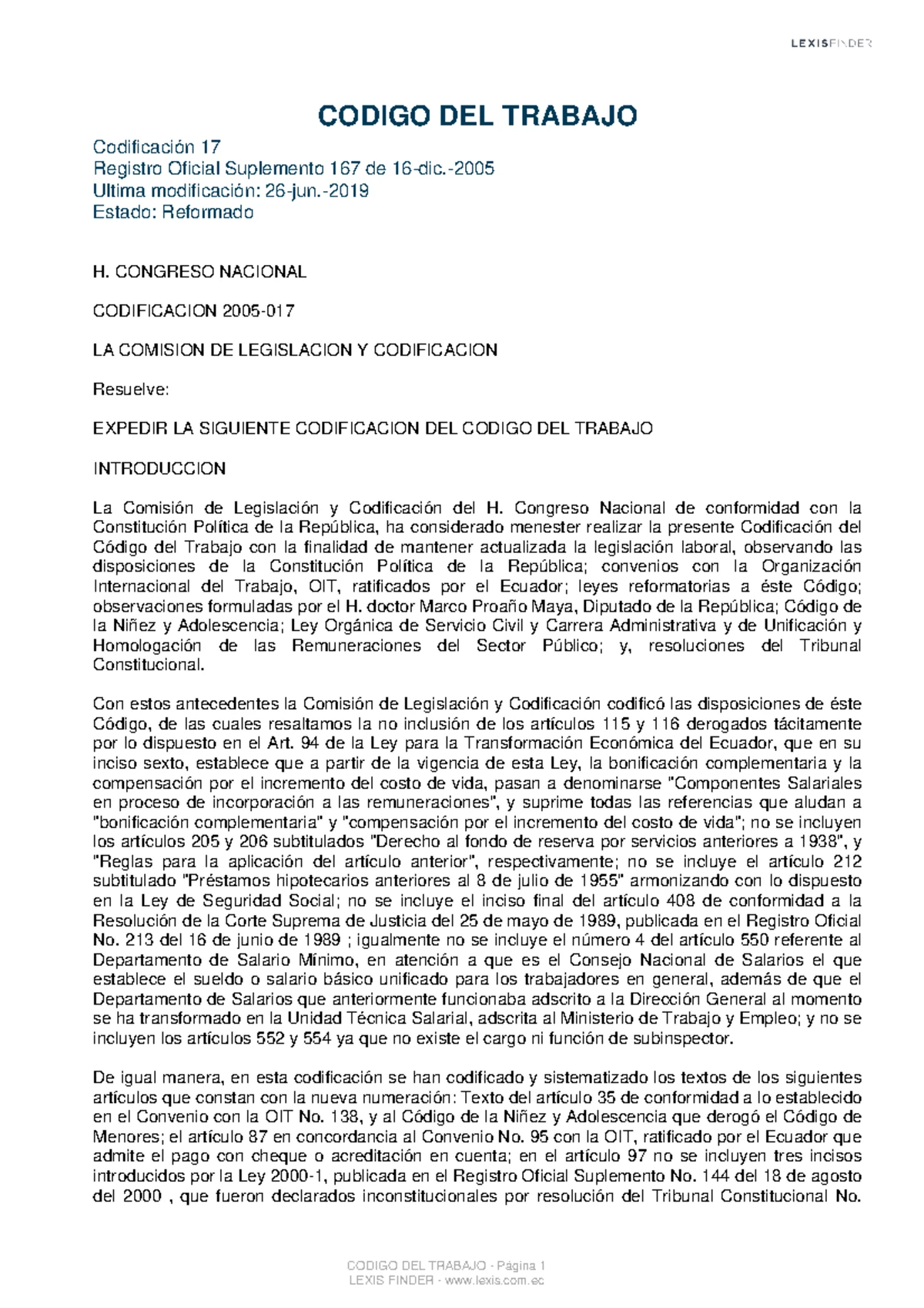 Codigo Trabajo 2024 Actualizado 16 mayo 2024 CÓ DI GO DEL TRA BA JO CO DI FI CA CIÓN