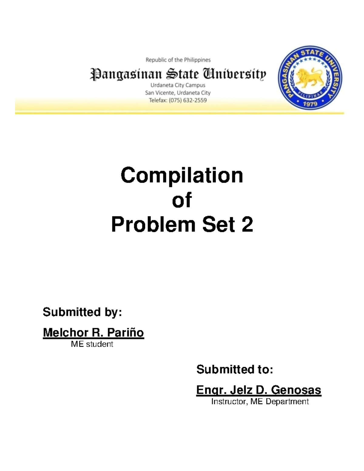 PHY1 ME2A Problem Set 2 Pariño Melchor - Physics For Engineers - PangSU ...