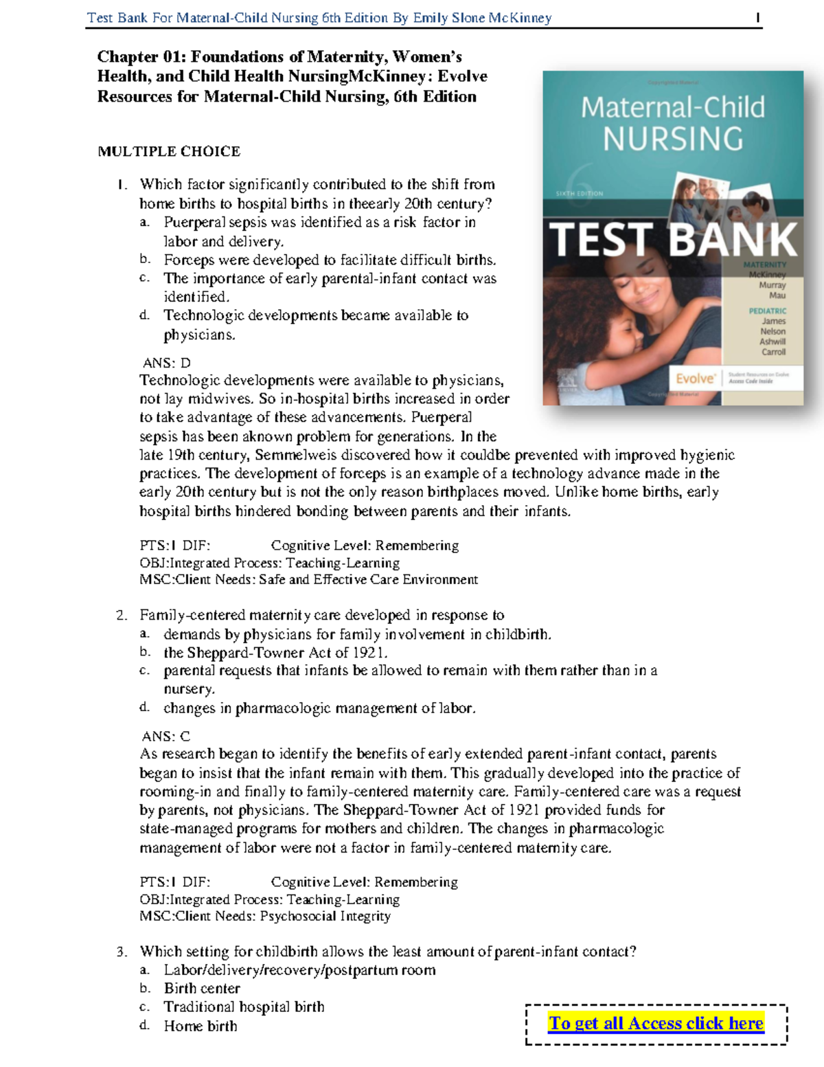 Test Bank For Maternal Child Nursing 6th Edition By Emily Slone Mc ...