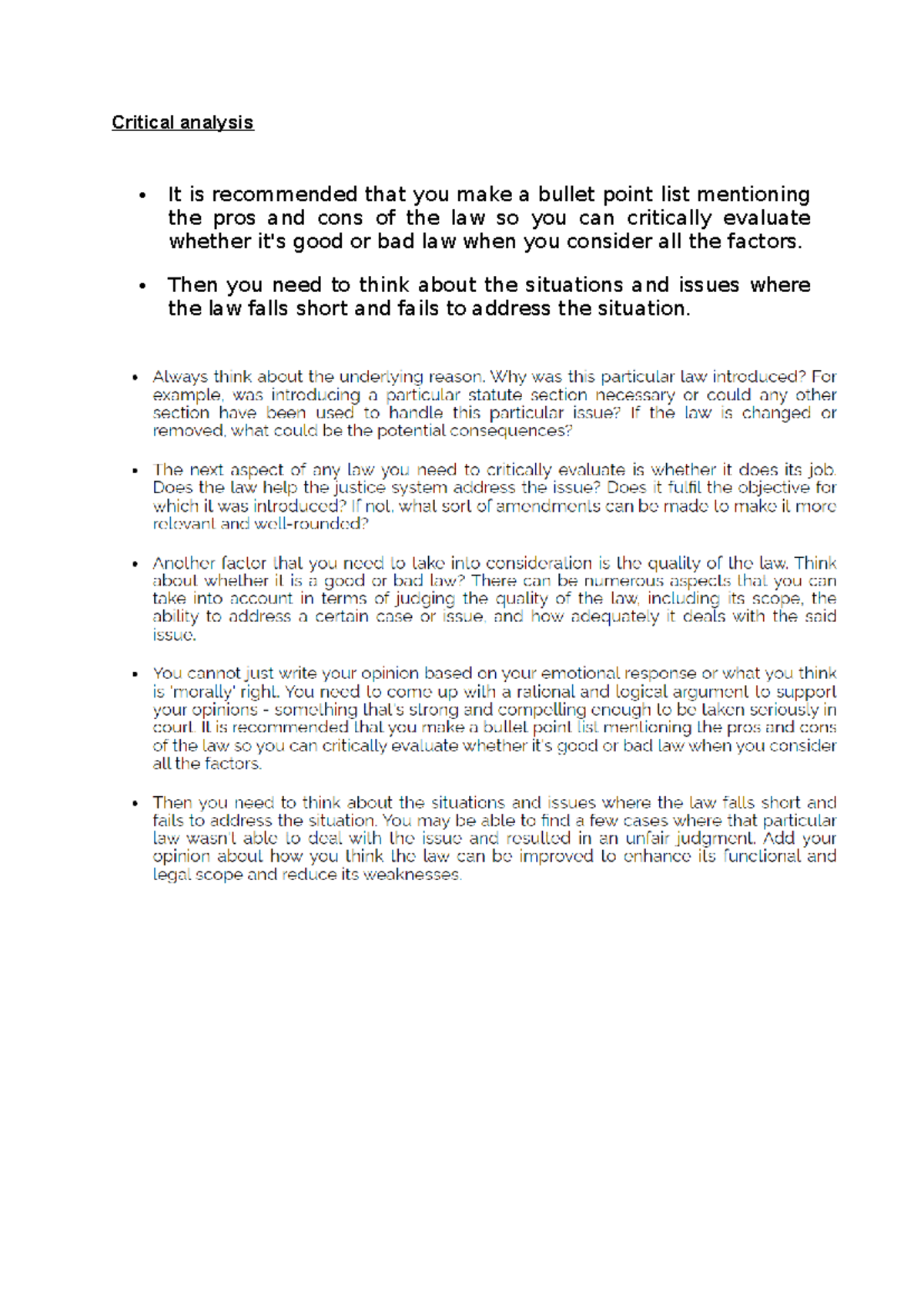 Critical analysis guide - Critical analysis It is recommended that you ...