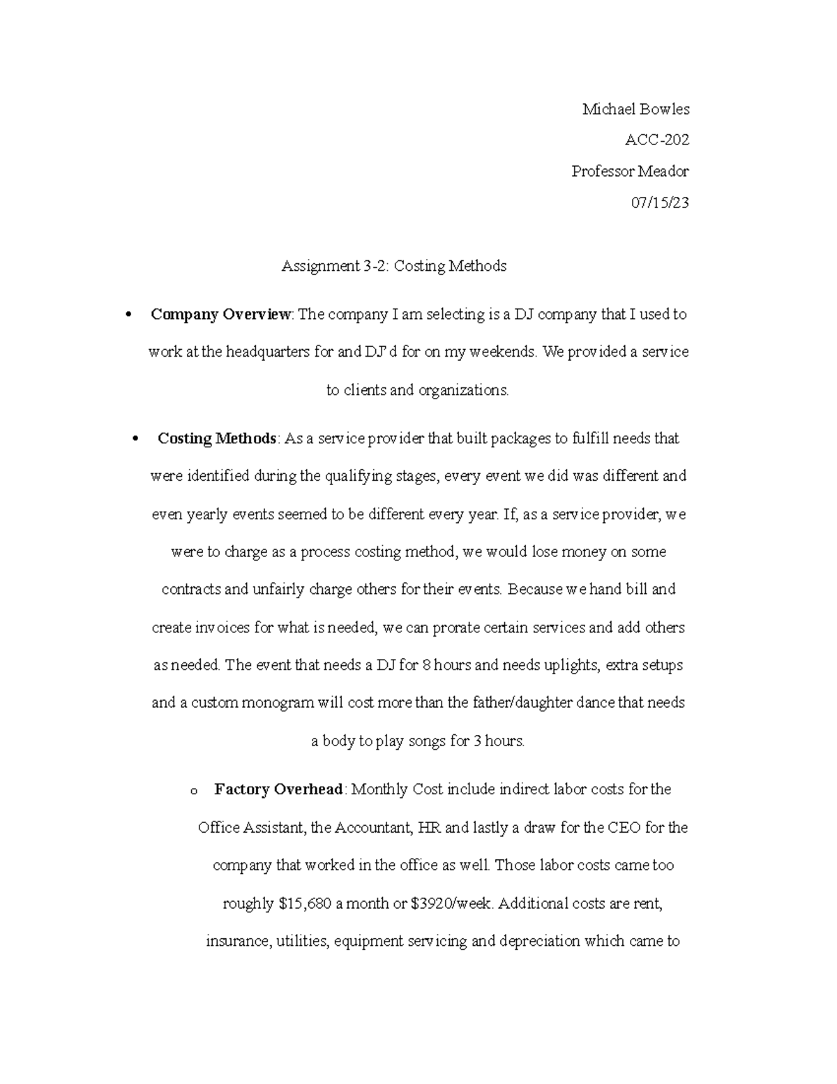 ACC-202 3-2 - Not a great assignment - Michael Bowles ACC- Professor ...