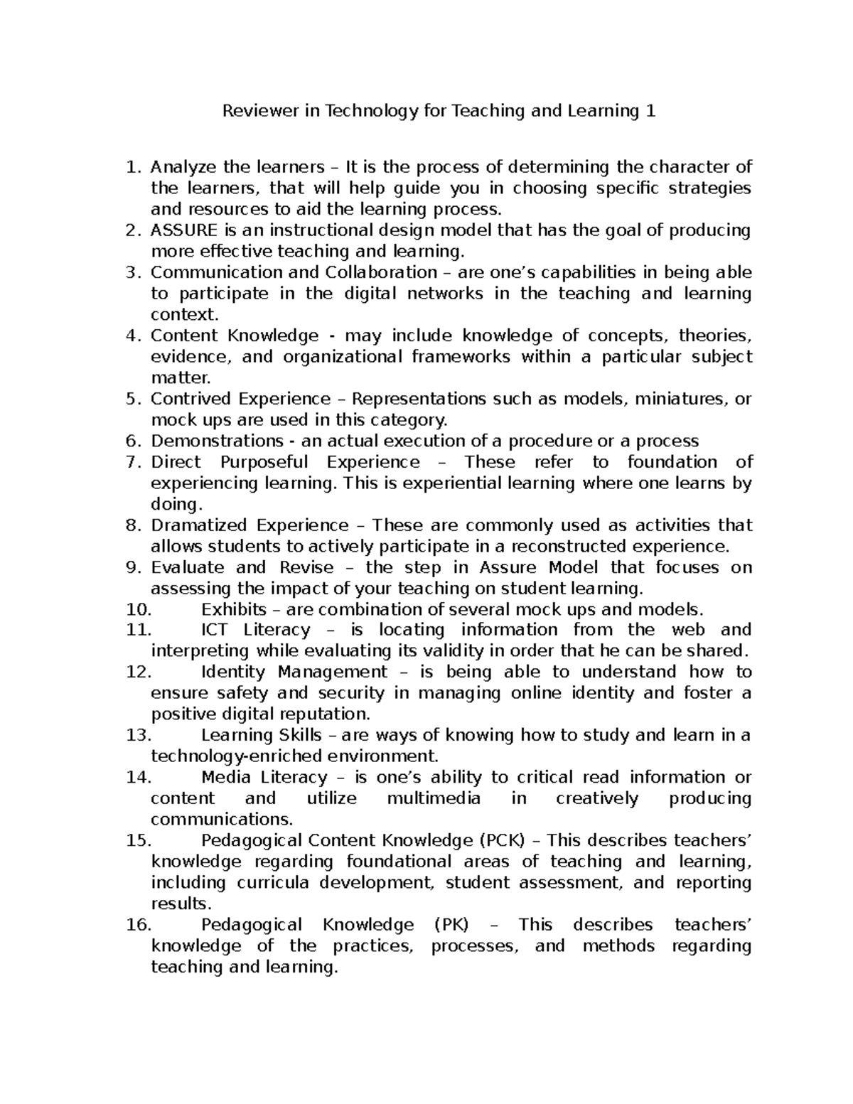 Reviewer in Technology for Teaching and Learning 1 - ASSURE is an ...