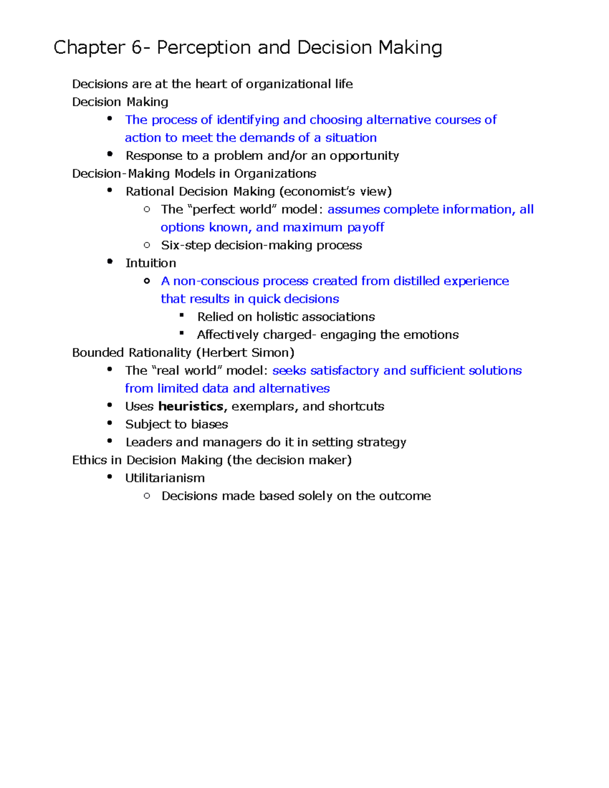 Organizational Behavior study guide - Chapter 6- Perception and ...
