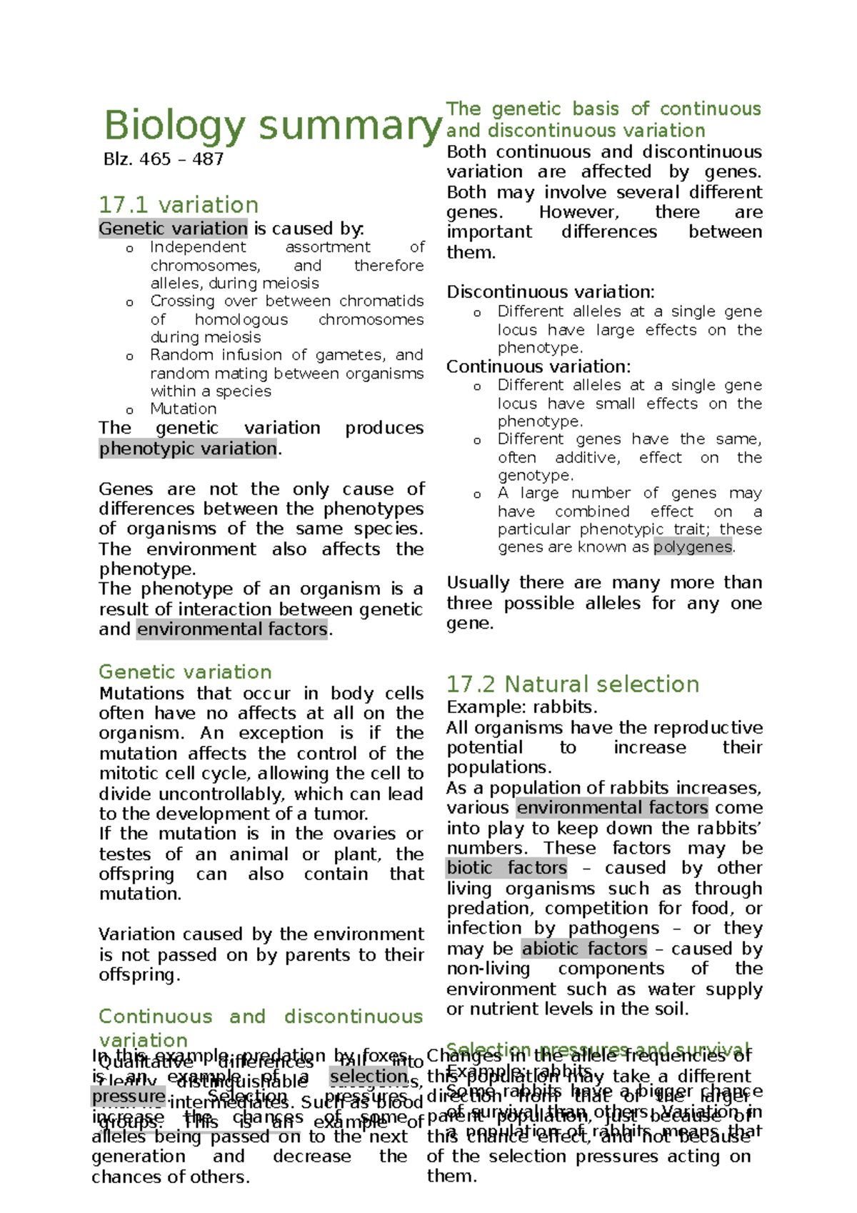 Biology Summary Chapter 17 Genetics Biology Summary Blz 465 487 The Genetic Basis Of