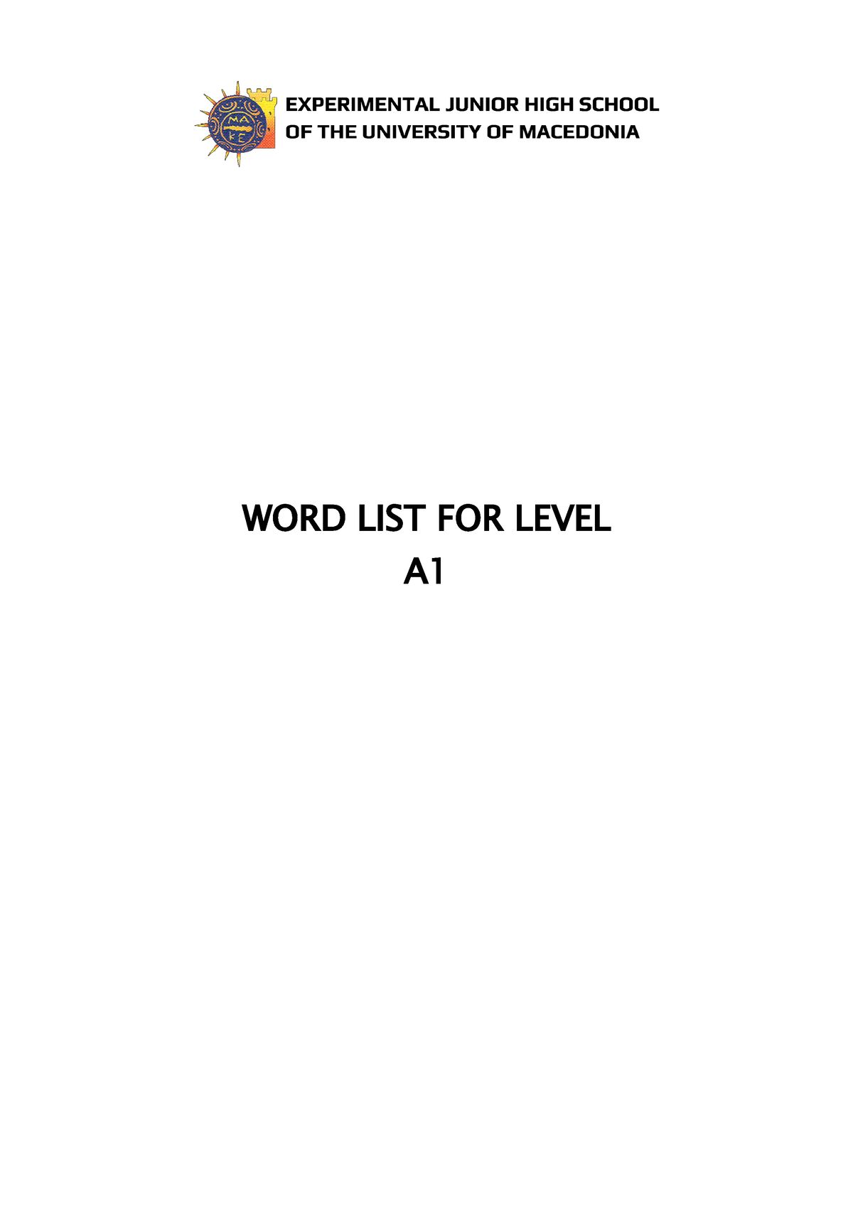 Level A1 Word List 