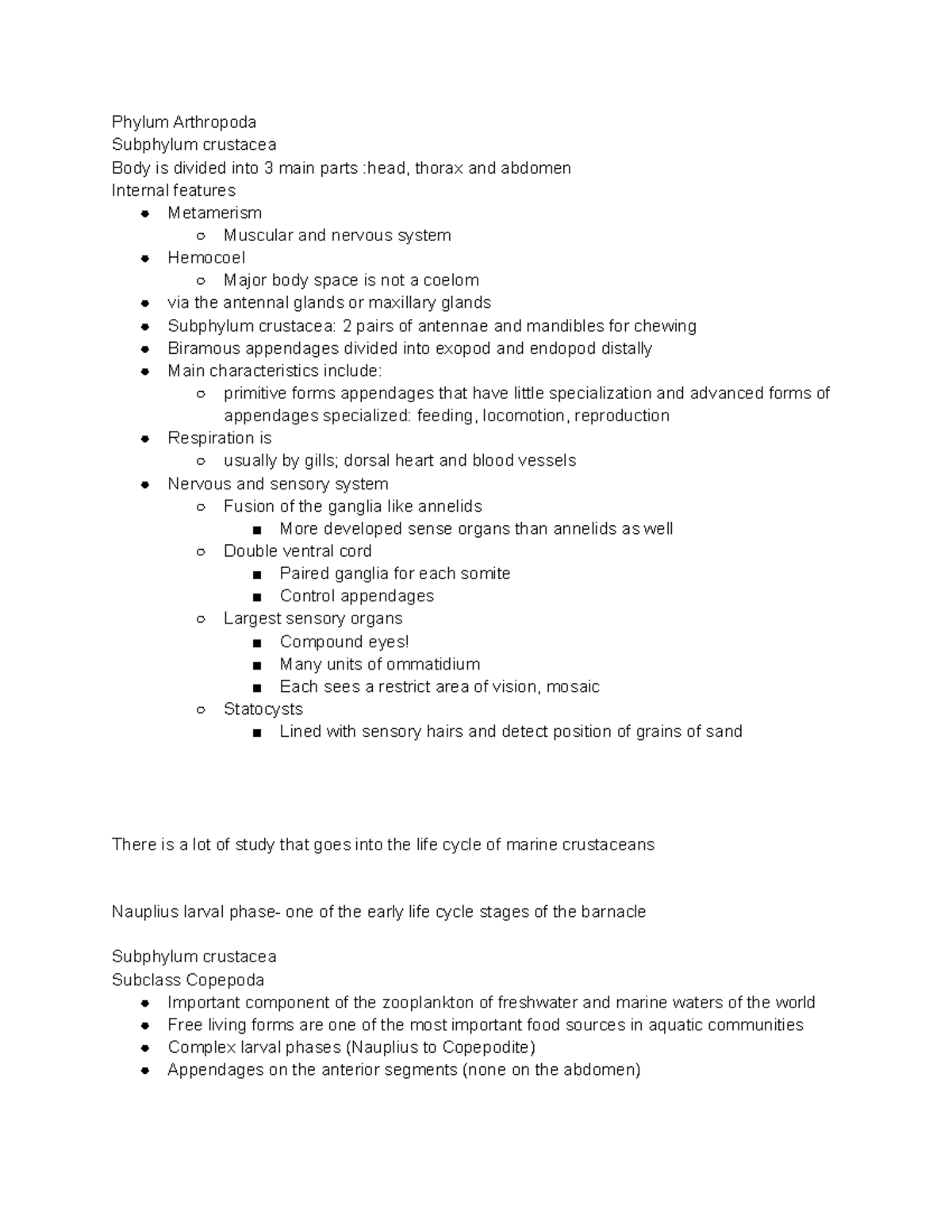 Ch 20 arthropoda - notes - Phylum Arthropoda Subphylum crustacea Body ...