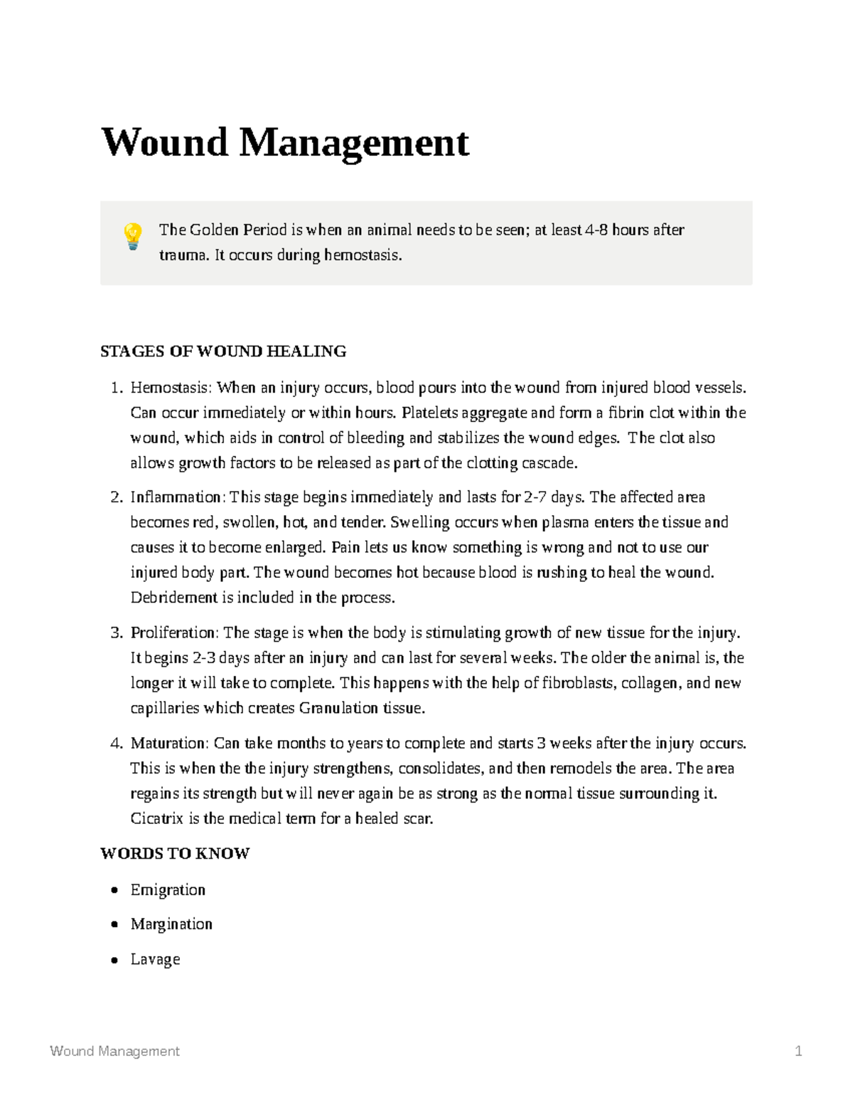 Wound Management - It occurs during hemostasis. STAGES OF WOUND HEALING ...