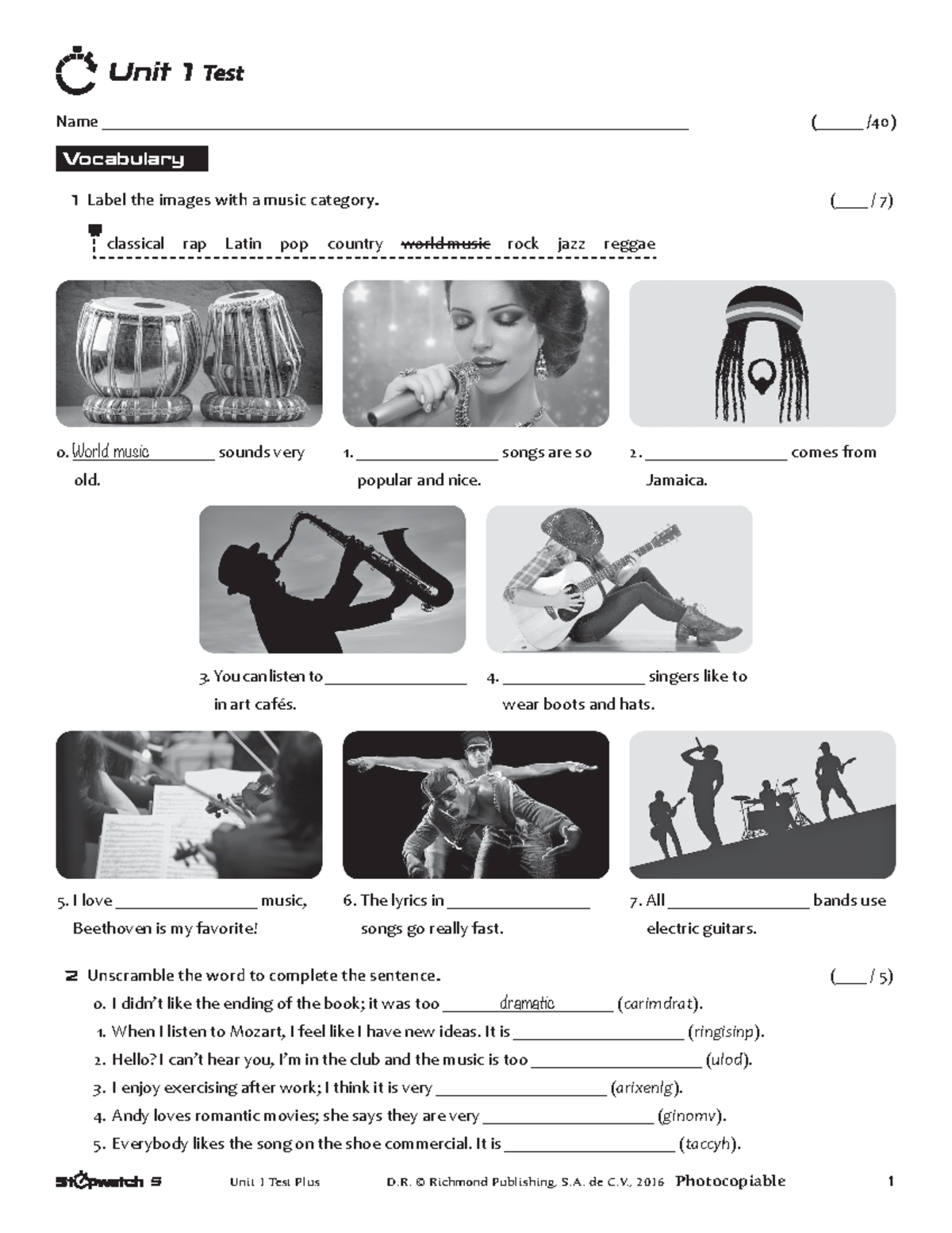 Template Stopwatch 5 Test Plus U1 5 1 Name ( /40) Unit 1 Test