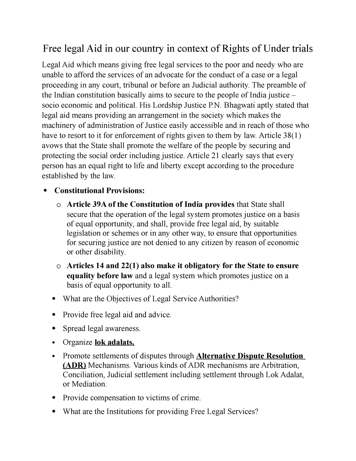 essay on free legal aid