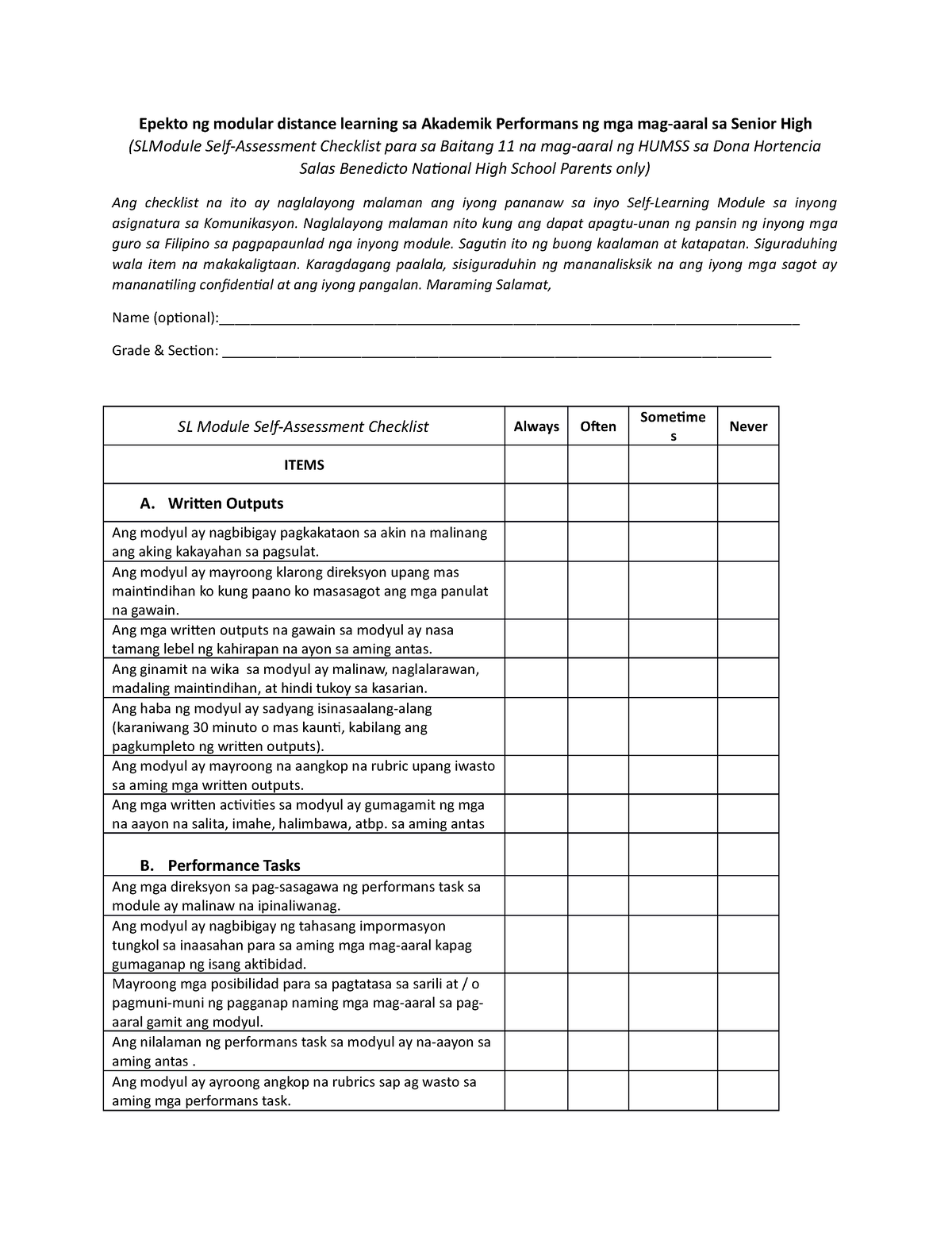 Epekto Ng Modular Distance Learning Sa Akademik Performans Ng Mga Mag ...