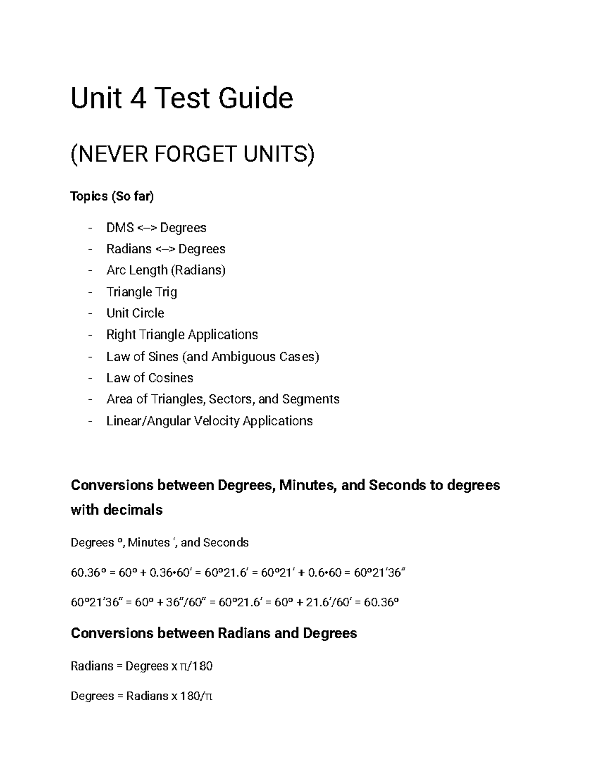 Unit 4 Review IBPC - Unit 4 Test Guide (NEVER FORGET UNITS) Topics (So ...