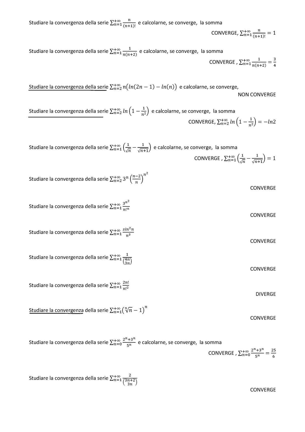 02 - Serie Numeriche - Analisi Matematica 2 - PoliMi - Studocu