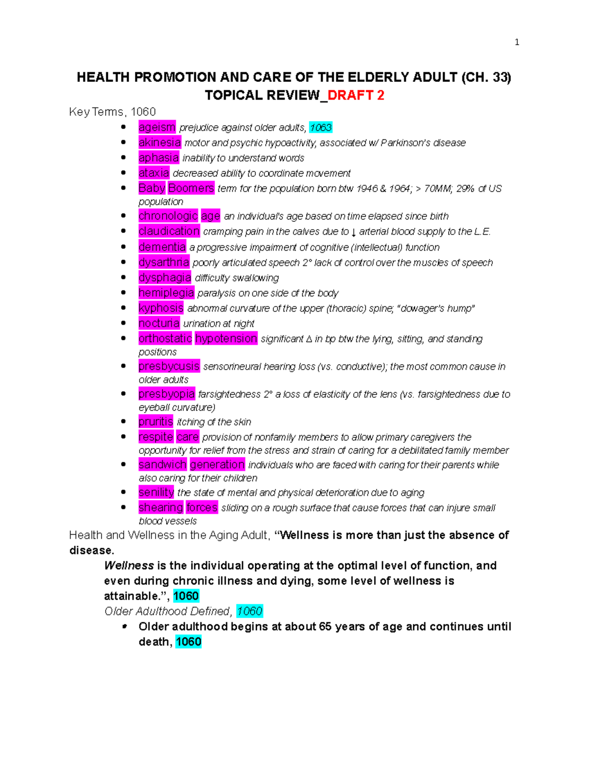 CARE OF THE Elderly Adult (CH. 33) Topical Review-1 - HEALTH PROMOTION ...