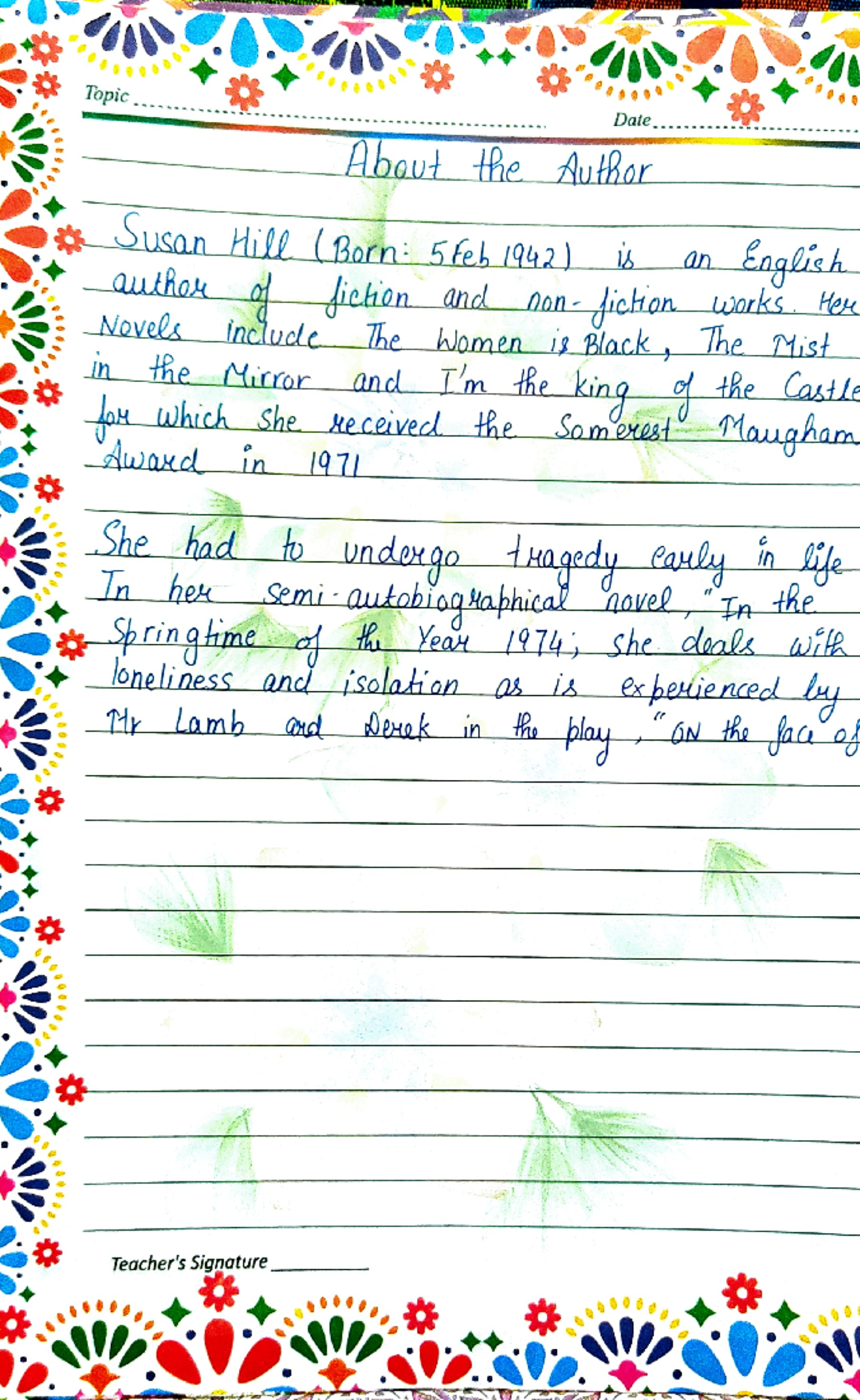 On the face of it Topic - Notes - Topic Date. Hbaut he Author ...