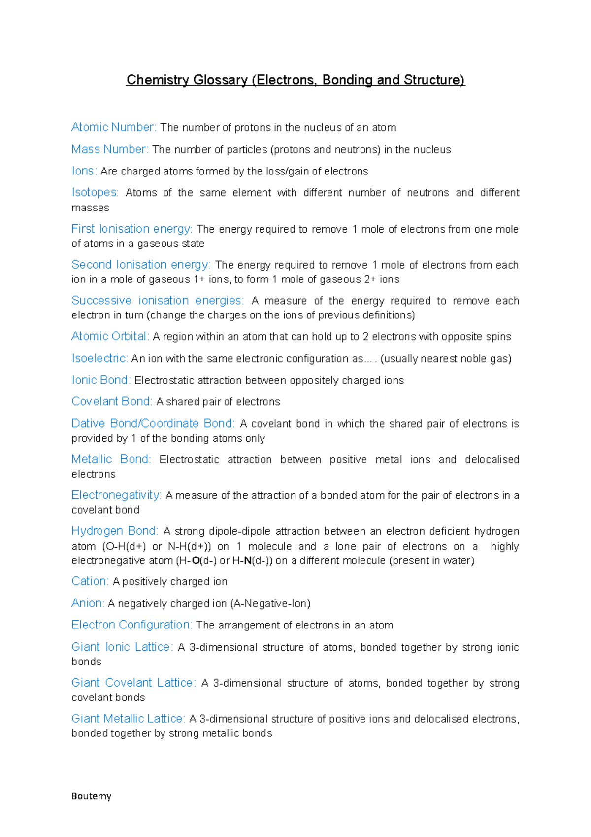 Chemistry Glossary (Electrons, Bonding and Structure) - Also known as ...
