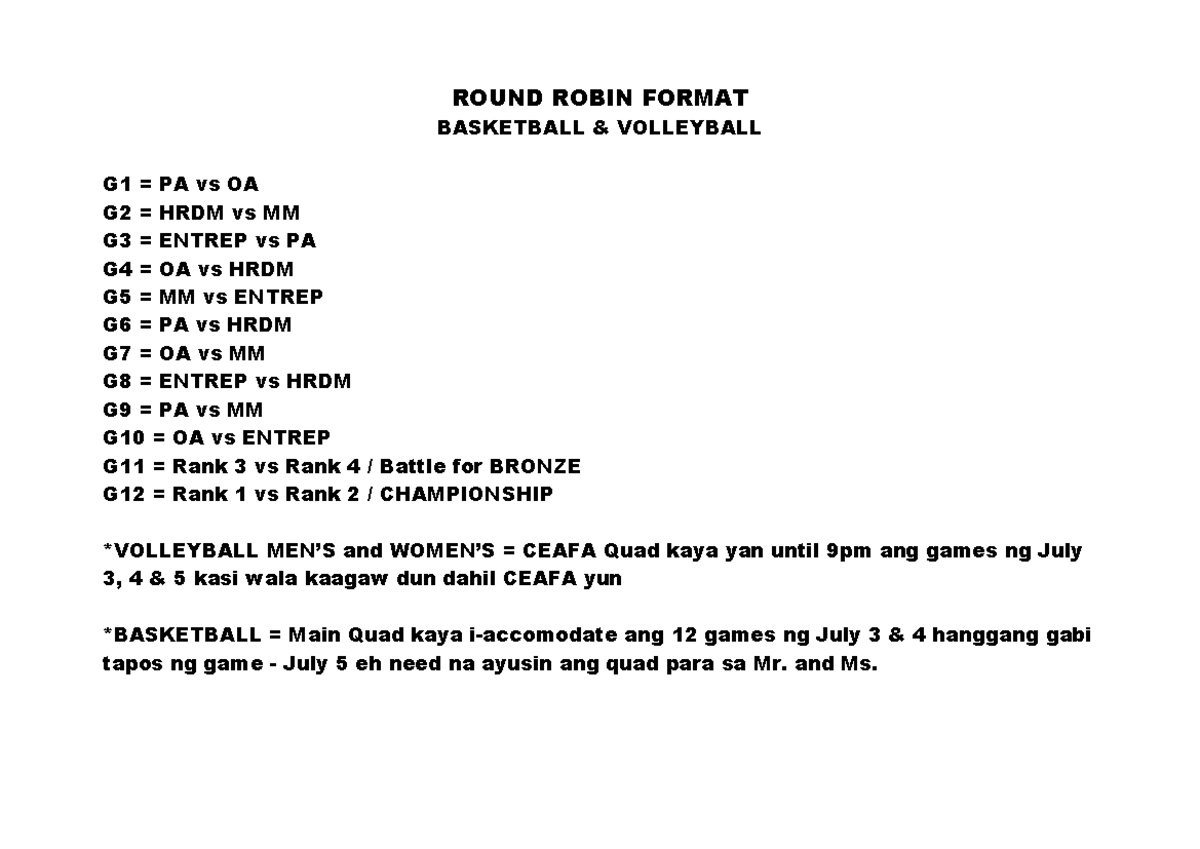 CBPA Sportsfest Game Format - ROUND ROBIN FORMAT BASKETBALL ...