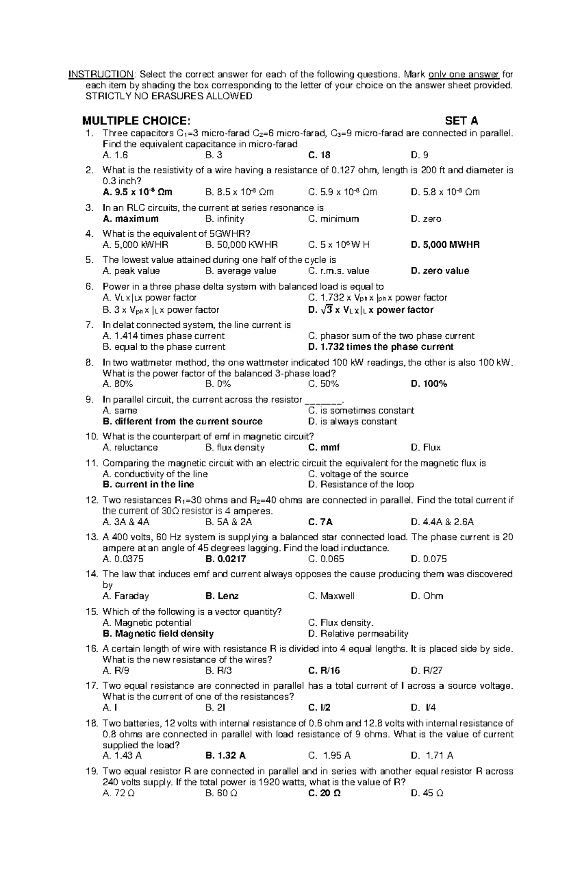 EE-questionaires - Reviewer - INSTRUCTION: Select the correct answer ...