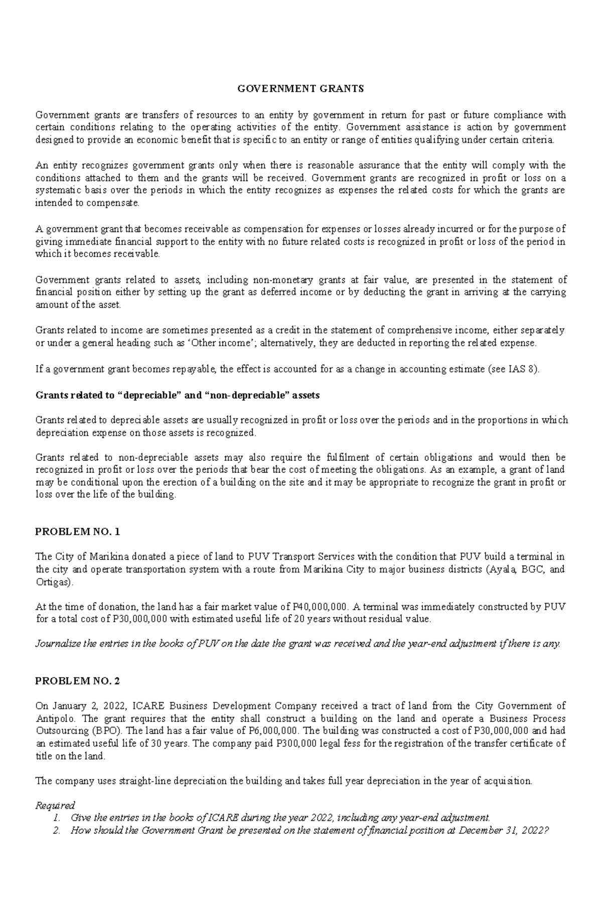 Government Grant - GOVERNMENT GRANTS Government grants are transfers of ...