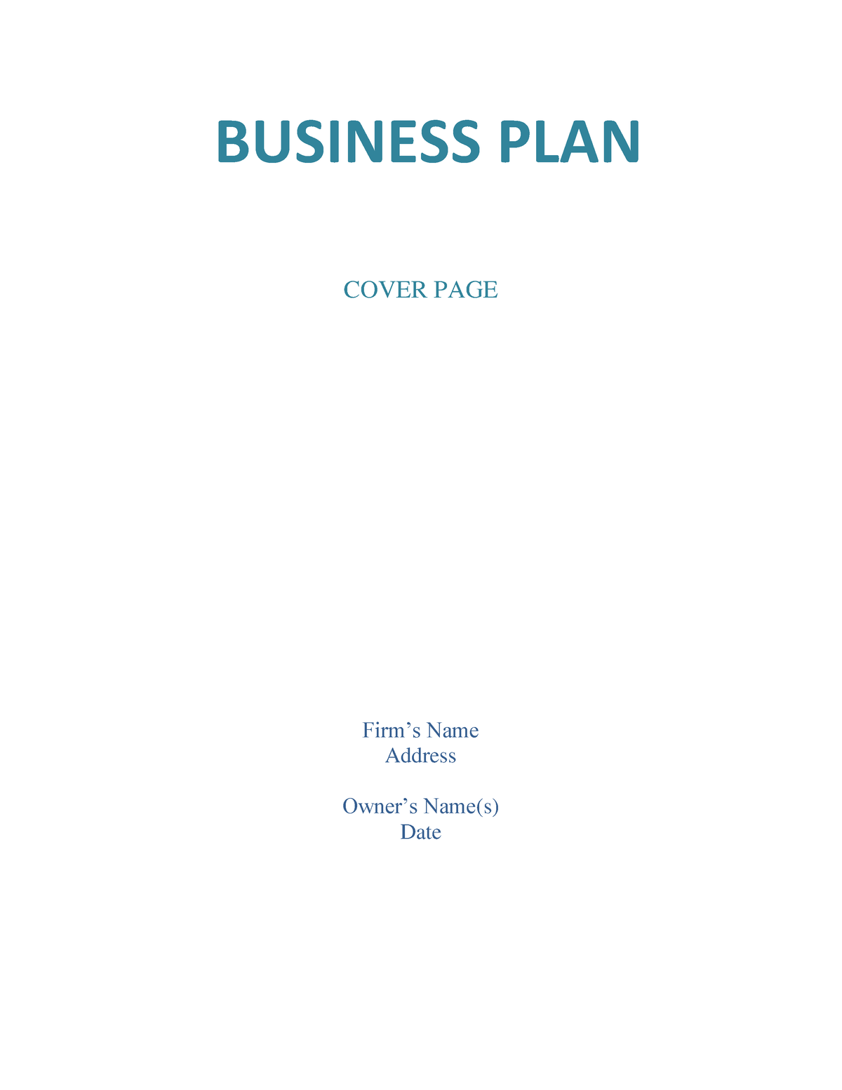 Bsuiness PLAN Tempelate - COVER PAGE Firm’s Name Address Owner’s Name(s ...