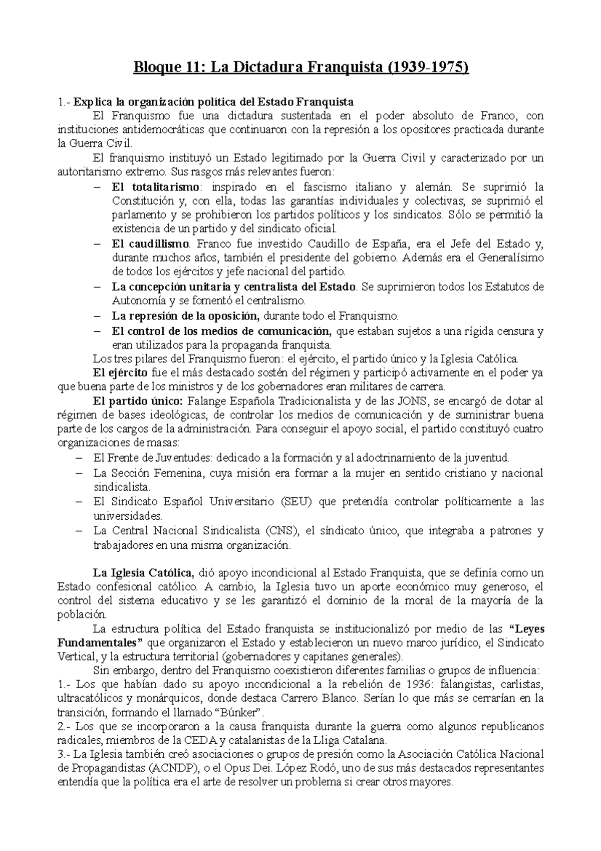 Bloque historia de españa ebau canarias Bloque 11 La Dictadura