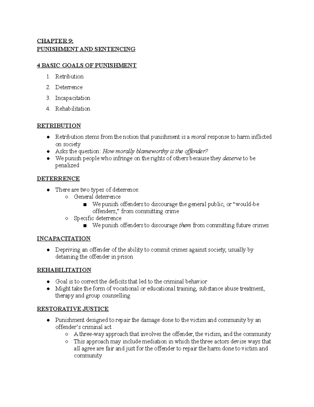 Kathleen Stephens SSJ 101 Chapter 9 Notes - CHAPTER 9: PUNISHMENT AND ...
