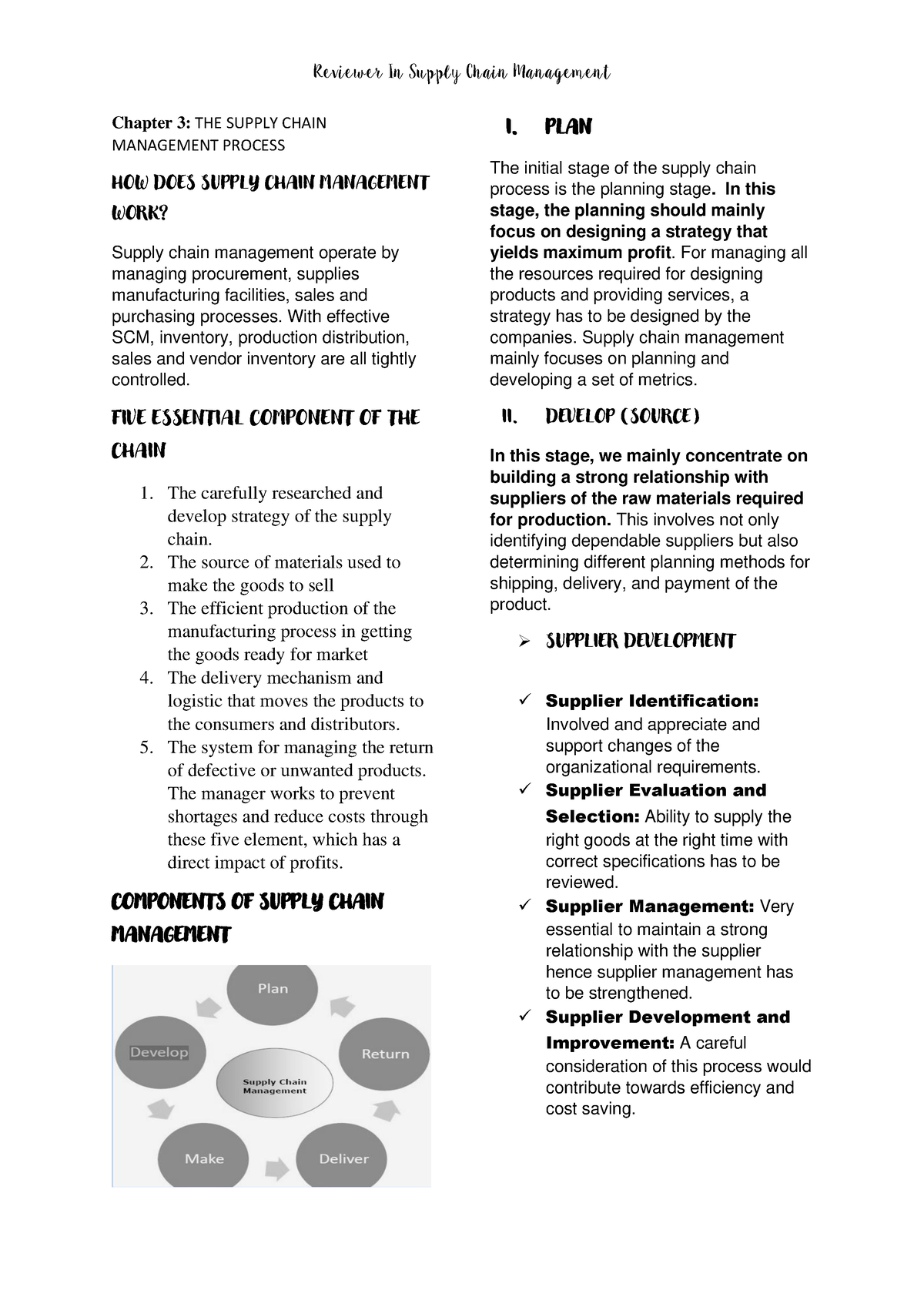 Reviewer IN SCM Chapter 3,4,5 - Chapter 3: THE SUPPLY CHAIN MANAGEMENT ...