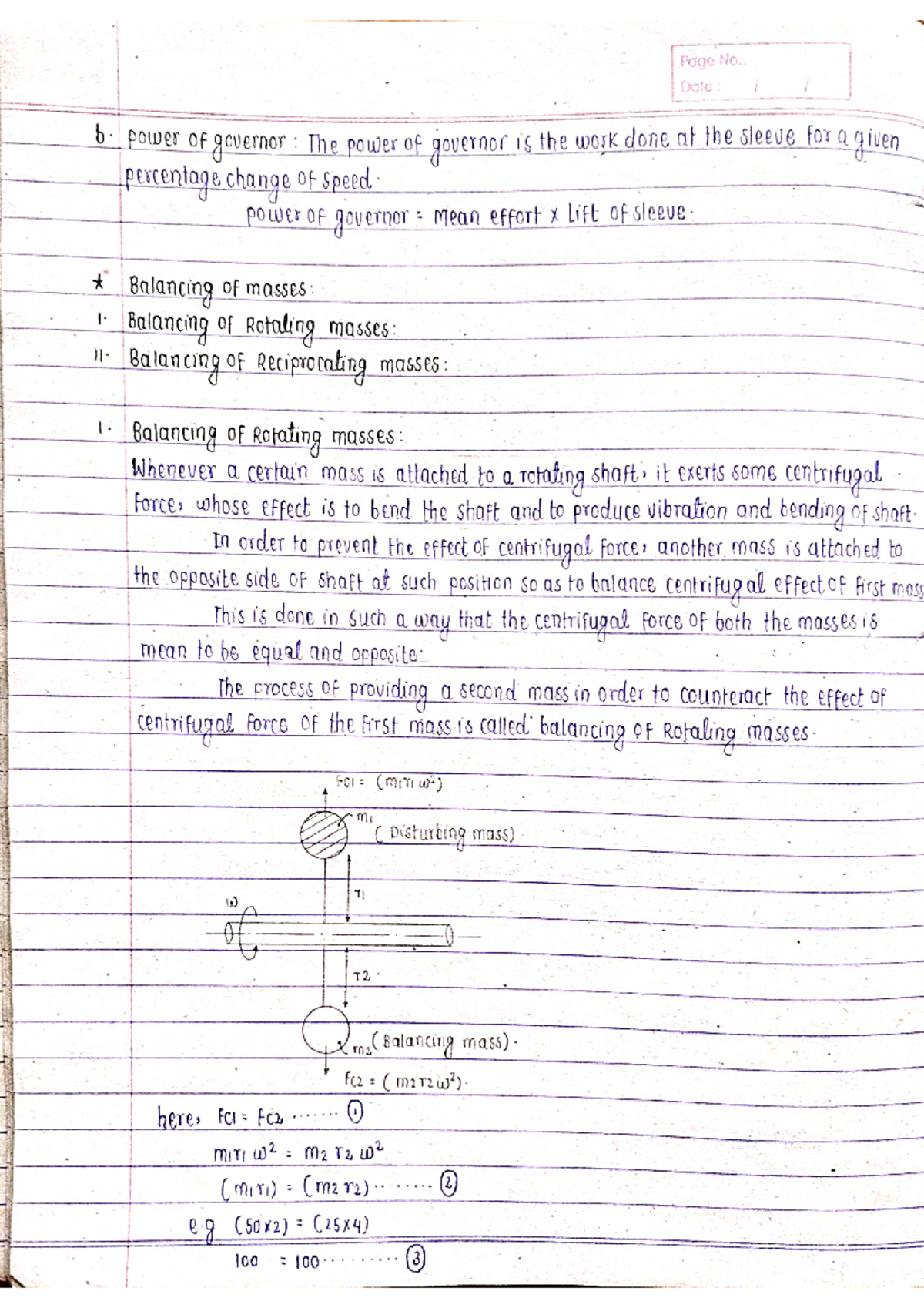Theory of Machines Balancing of Rotating masses and Reciprocating
