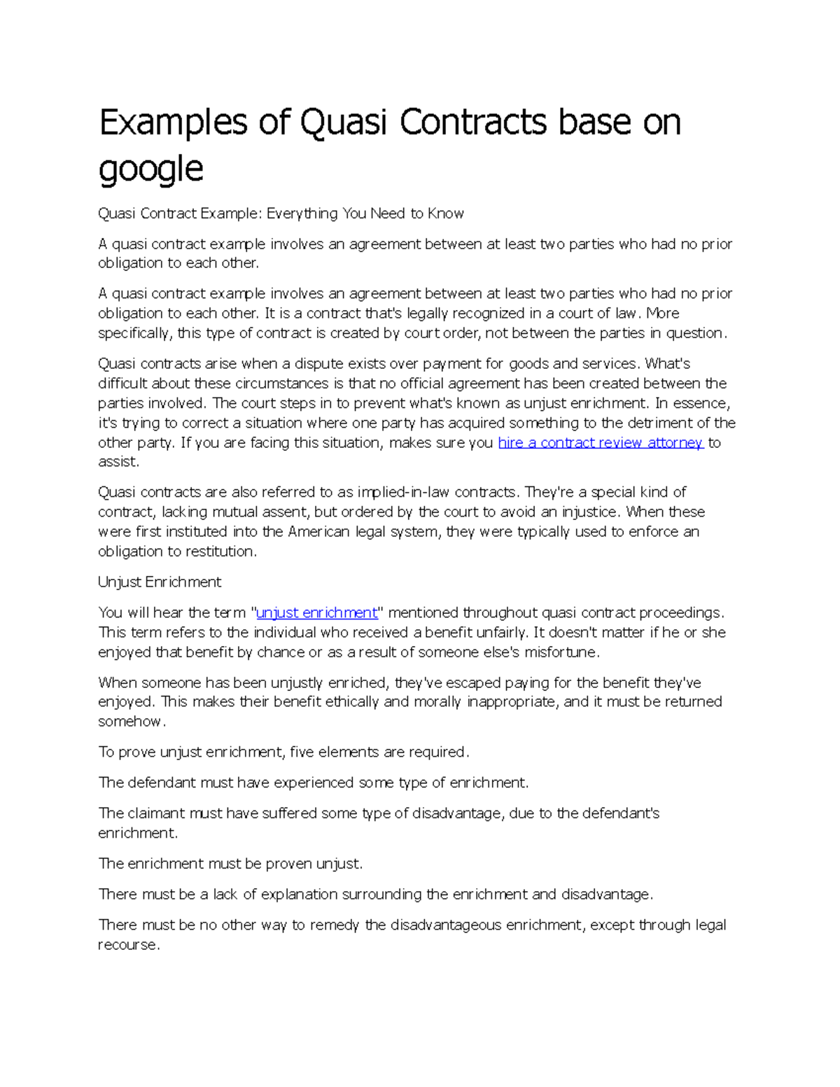 Oblicon- Reviewer- Sheesh - Examples of Quasi Contracts base on google ...