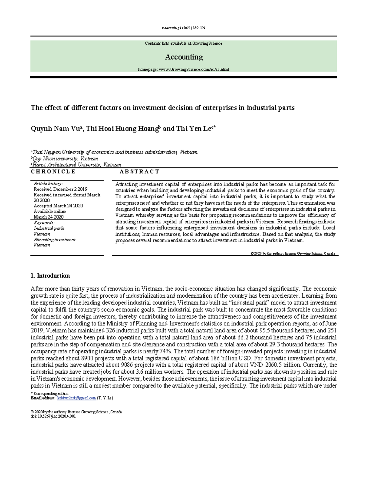 Factors Affects Investment Decisions of Enterprises into Vietnam's ...