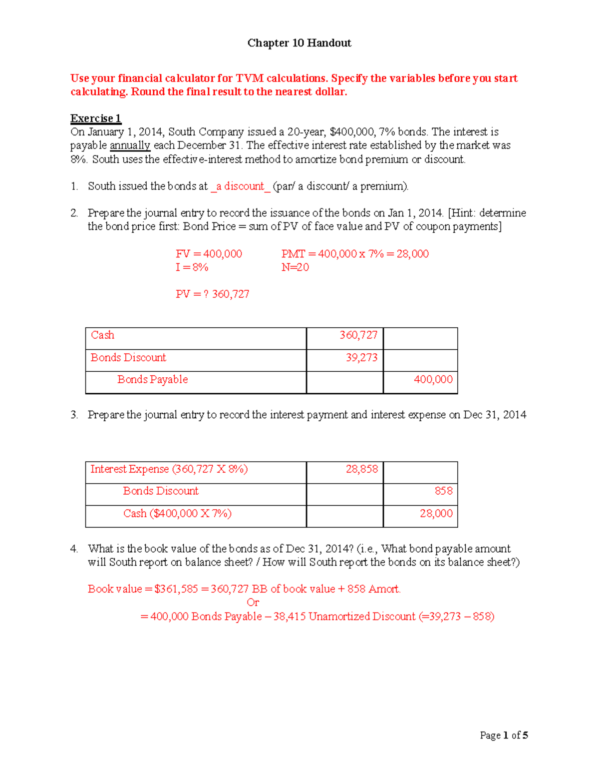 ACCT1201 Chapter 10 Handout - Solution - Use your financial calculator ...